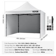 Pop Up Canopy Tent Outdoor Gazebo Tent 10x10FT with Sidewalls & Bag White V952-DCSYPBS1010FTGMH8V0
