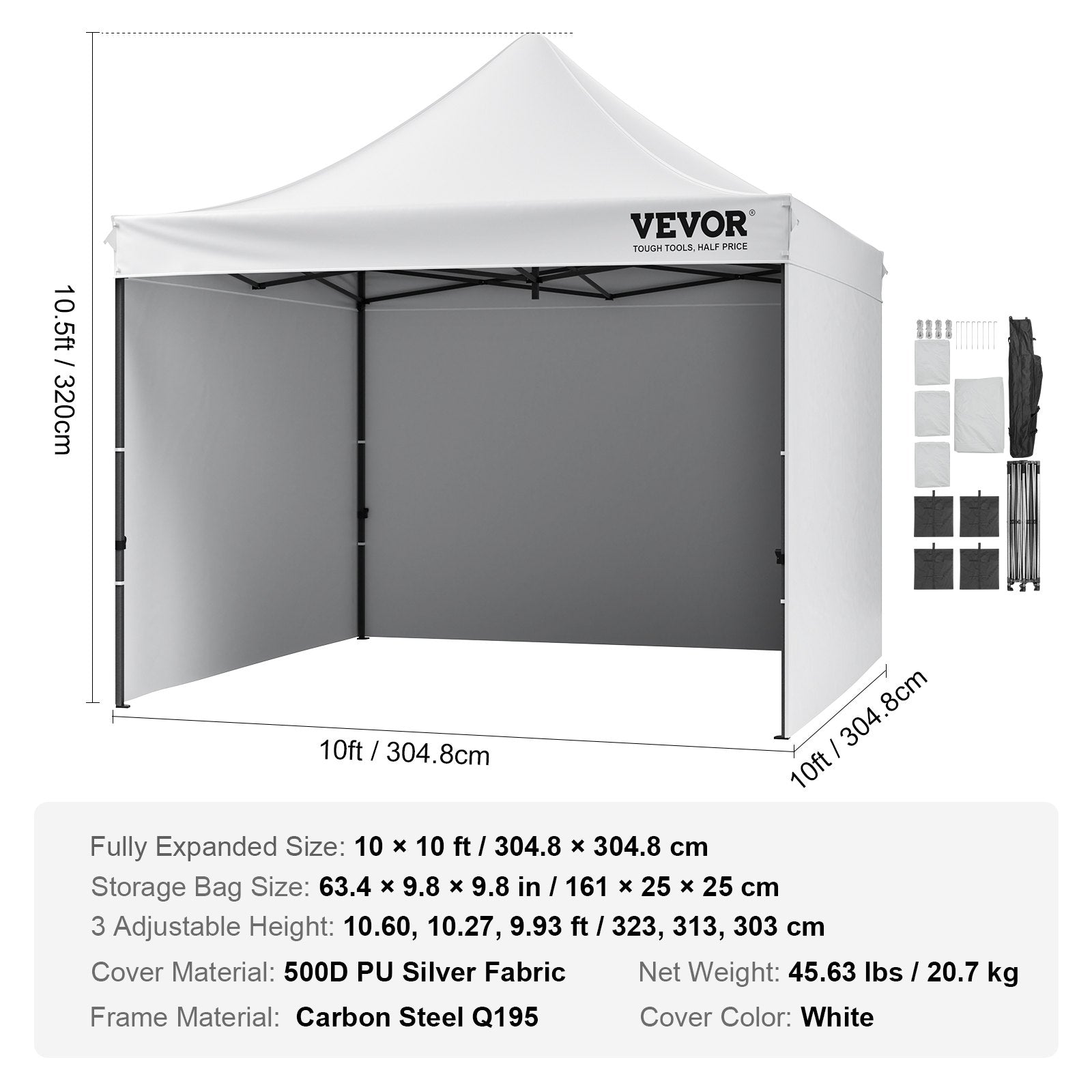 Pop Up Canopy Tent Outdoor Gazebo Tent 10x10FT with Sidewalls & Bag White V952-DCSYPBS1010FTGMH8V0