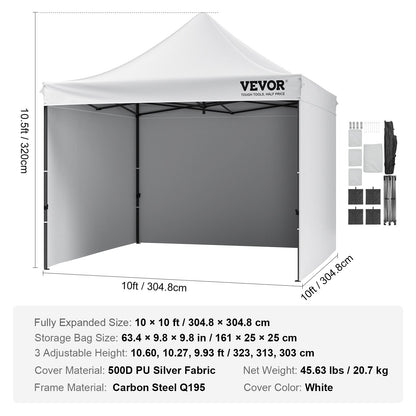 Pop Up Canopy Tent Outdoor Gazebo Tent 10x10FT with Sidewalls & Bag White V952-DCSYPBS1010FTGMH8V0