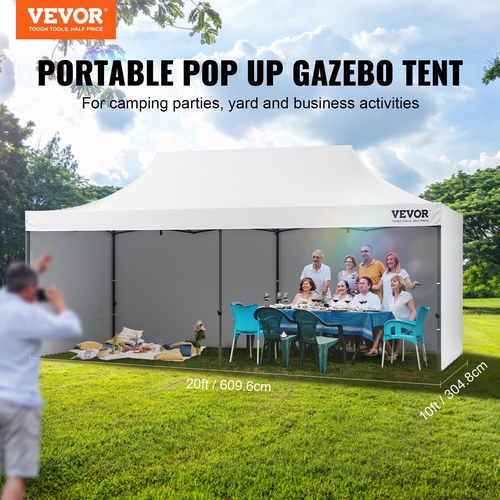 Pop Up Canopy Tent Outdoor Gazebo Tent 10x20FT with Sidewalls & Bag White V952-DCSYPBS1020FTSS9LV0