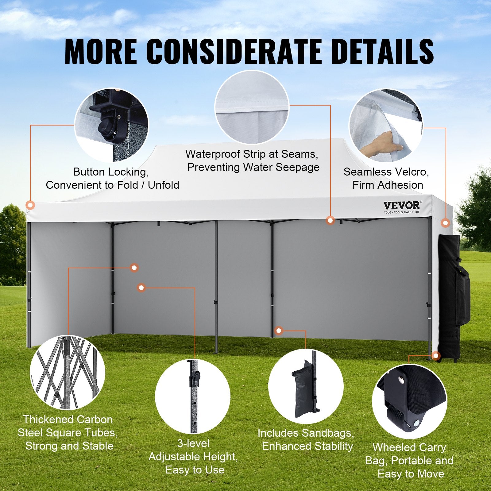 Pop Up Canopy Tent Outdoor Gazebo Tent 10x20FT with Sidewalls & Bag White V952-DCSYPBS1020FTSS9LV0