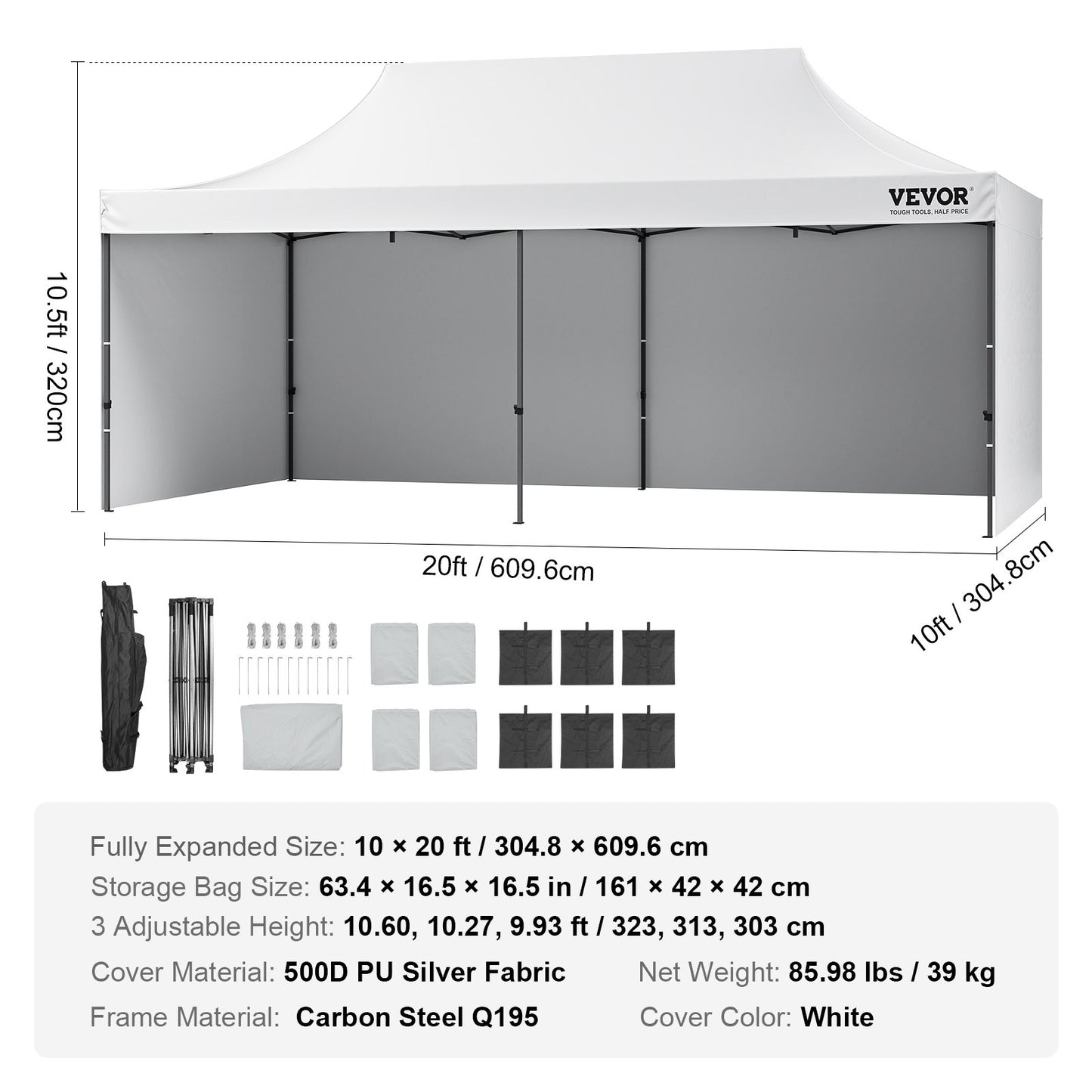 Pop Up Canopy Tent Outdoor Gazebo Tent 10x20FT with Sidewalls & Bag White V952-DCSYPBS1020FTSS9LV0