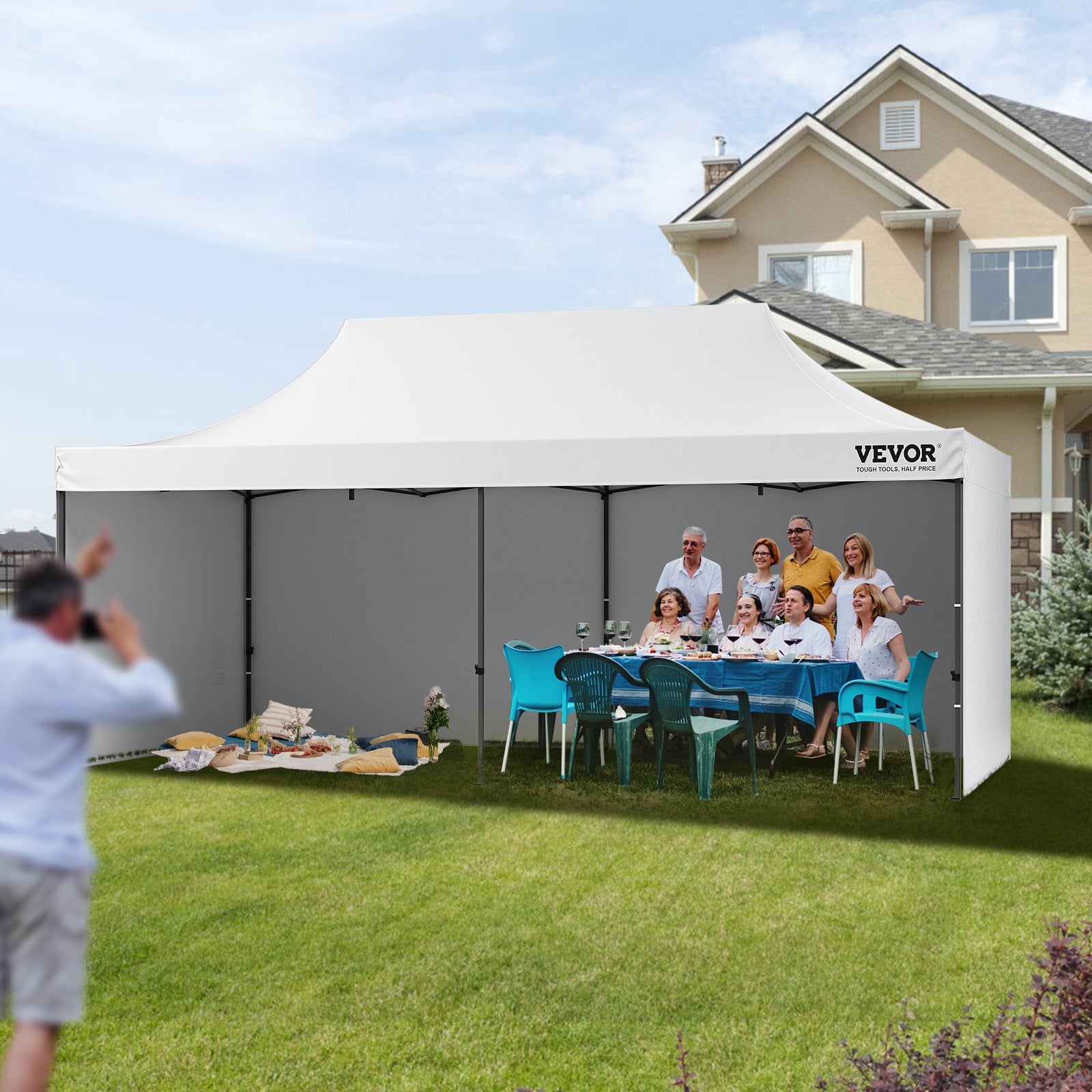 Pop Up Canopy Tent Outdoor Gazebo Tent 10x20FT with Sidewalls & Bag White V952-DCSYPBS1020FTSS9LV0