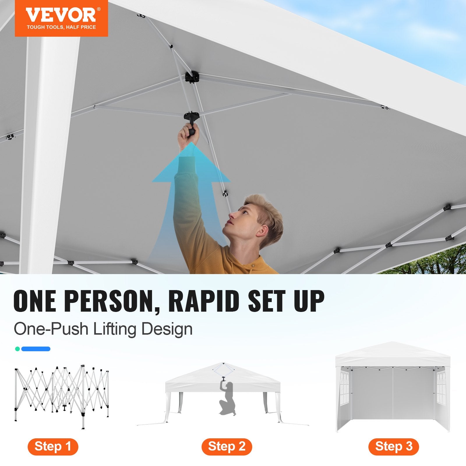 Pop Up Canopy, 2.95 x 2.95 m Instant Canopy Portable Gazebo with 3 Sidewalls & 2 Ventilated Windows, Height V952-DCSYPPBK1010EPGQXV0