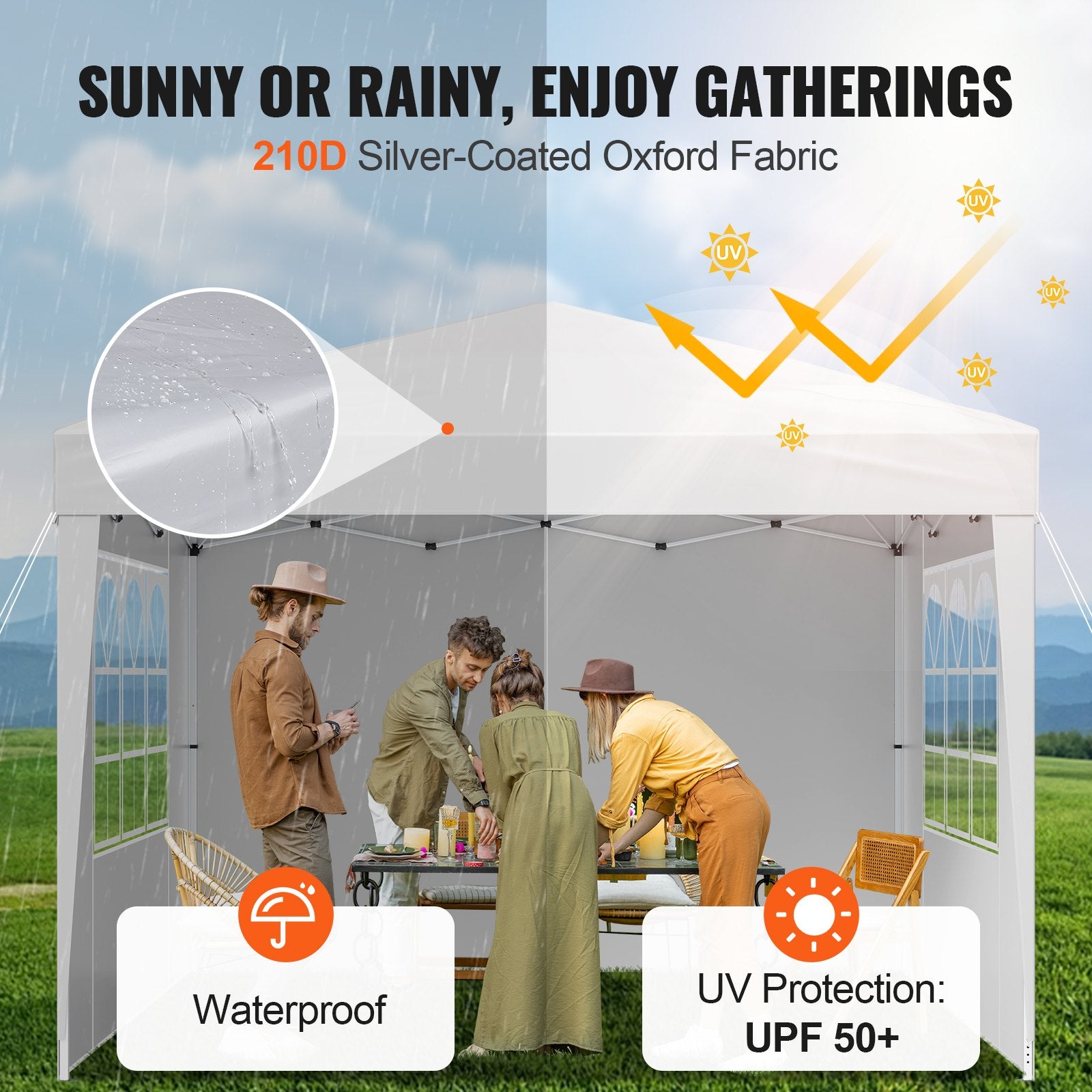 Pop Up Canopy, 2.95 x 2.95 m Instant Canopy Portable Gazebo with 3 Sidewalls & 2 Ventilated Windows, Height V952-DCSYPPBK1010EPGQXV0