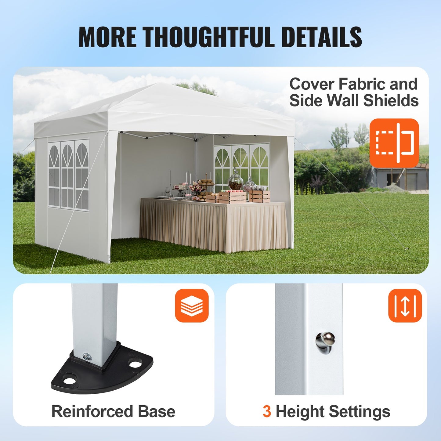 Pop Up Canopy, 2.95 x 2.95 m Instant Canopy Portable Gazebo with 3 Sidewalls & 2 Ventilated Windows, Height V952-DCSYPPBK1010EPGQXV0
