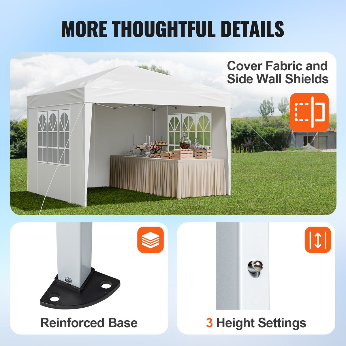 Pop Up Canopy, 2.95 x 2.95 m Instant Canopy Portable Gazebo with 3 Sidewalls & 2 Ventilated Windows, Height V952-DCSYPPBK1010EPGQXV0