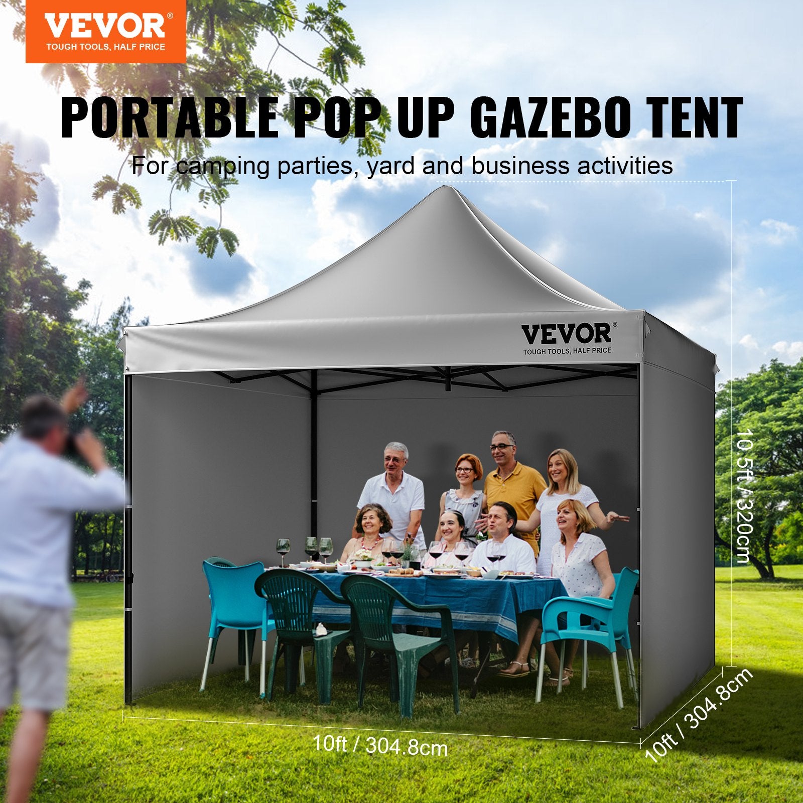304.8 x 304.8 cm Pop up Canopy with Removable Sidewalls, Instant Canopies Portable Gazebo & Wheeled Bag, UV V952-DCSYPSH1010FTAFO2V0