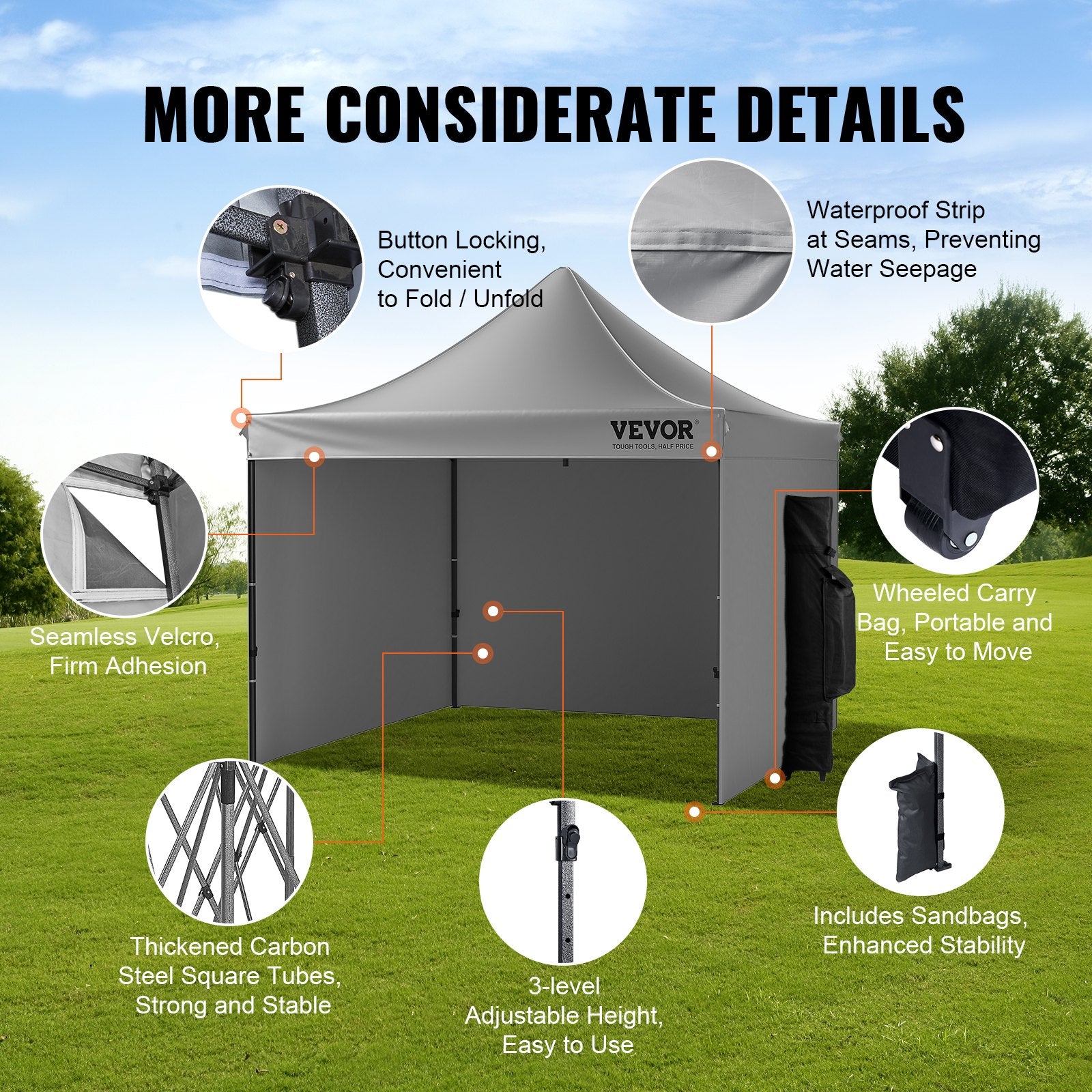 304.8 x 304.8 cm Pop up Canopy with Removable Sidewalls, Instant Canopies Portable Gazebo & Wheeled Bag, UV V952-DCSYPSH1010FTAFO2V0