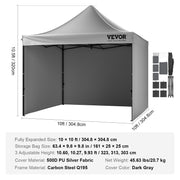 304.8 x 304.8 cm Pop up Canopy with Removable Sidewalls, Instant Canopies Portable Gazebo & Wheeled Bag, UV V952-DCSYPSH1010FTAFO2V0