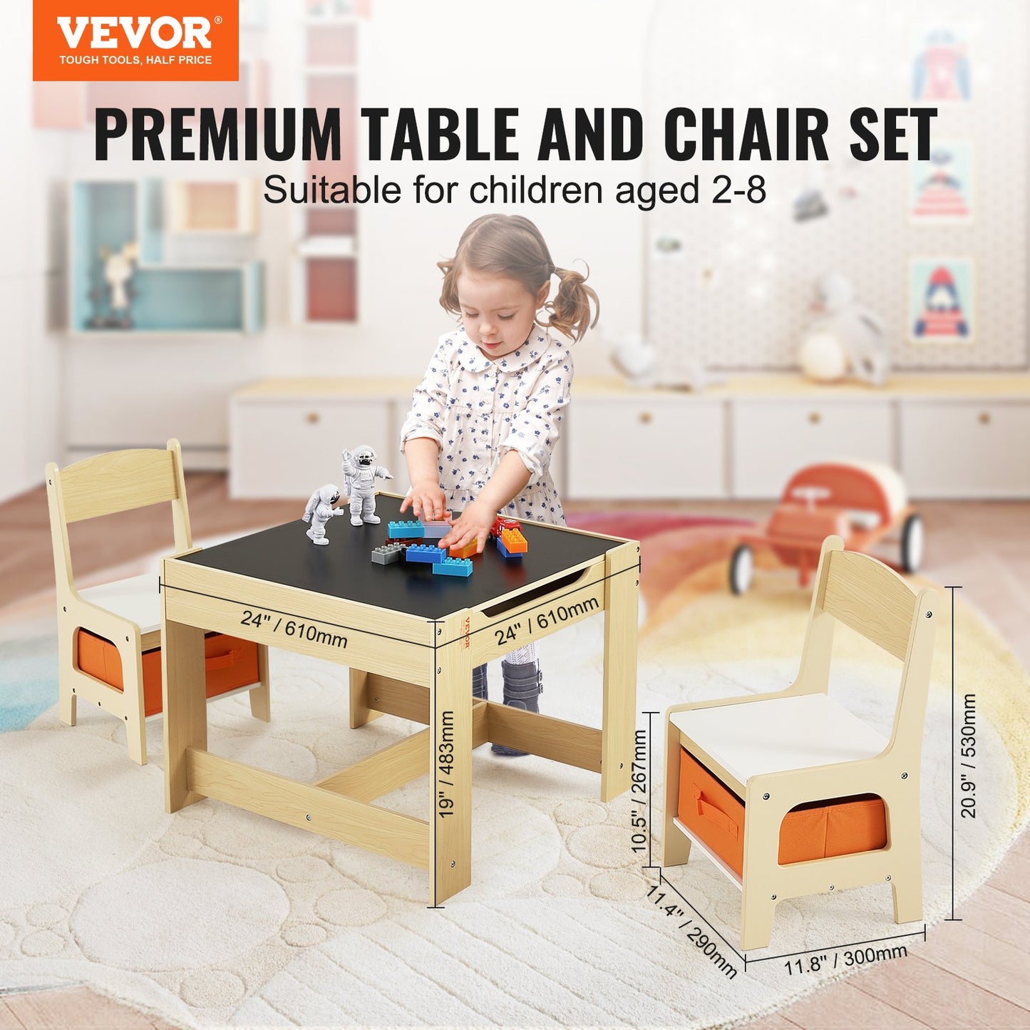 Kids Table and Chair Set Wooden Activity Table with Storage Space & Boxes V952-DCWETZYYZEYBIAWBVV0
