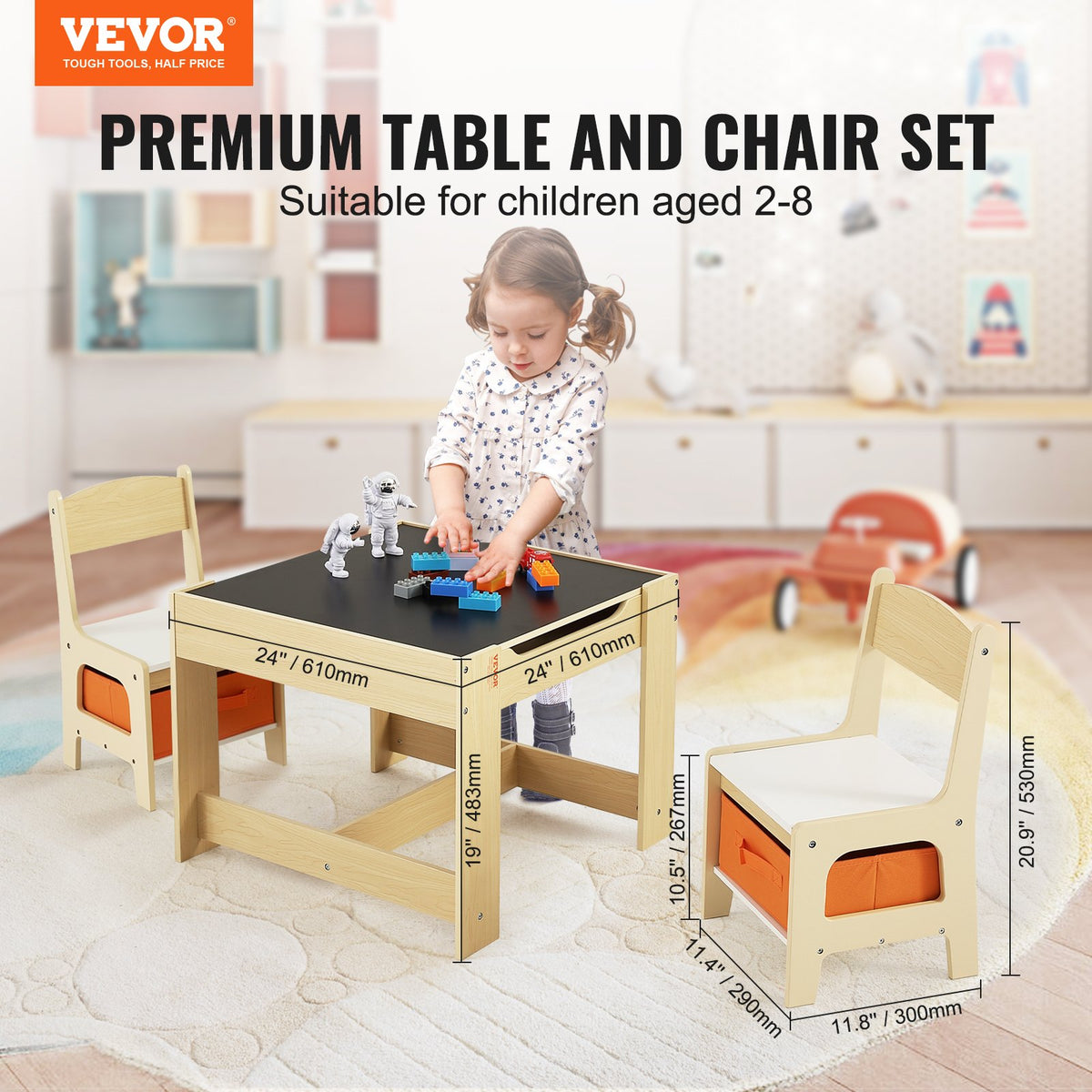 Kids Table and Chair Set Wooden Activity Table with Storage Space & Boxes V952-DCWETZYYZEYBIAWBVV0