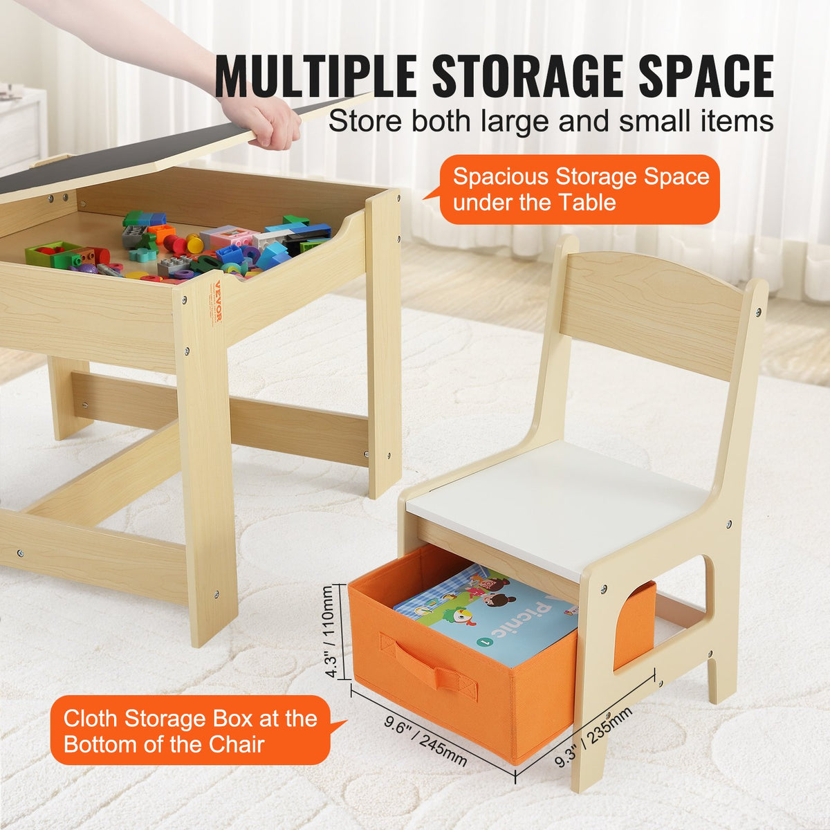 Kids Table and Chair Set Wooden Activity Table with Storage Space & Boxes V952-DCWETZYYZEYBIAWBVV0