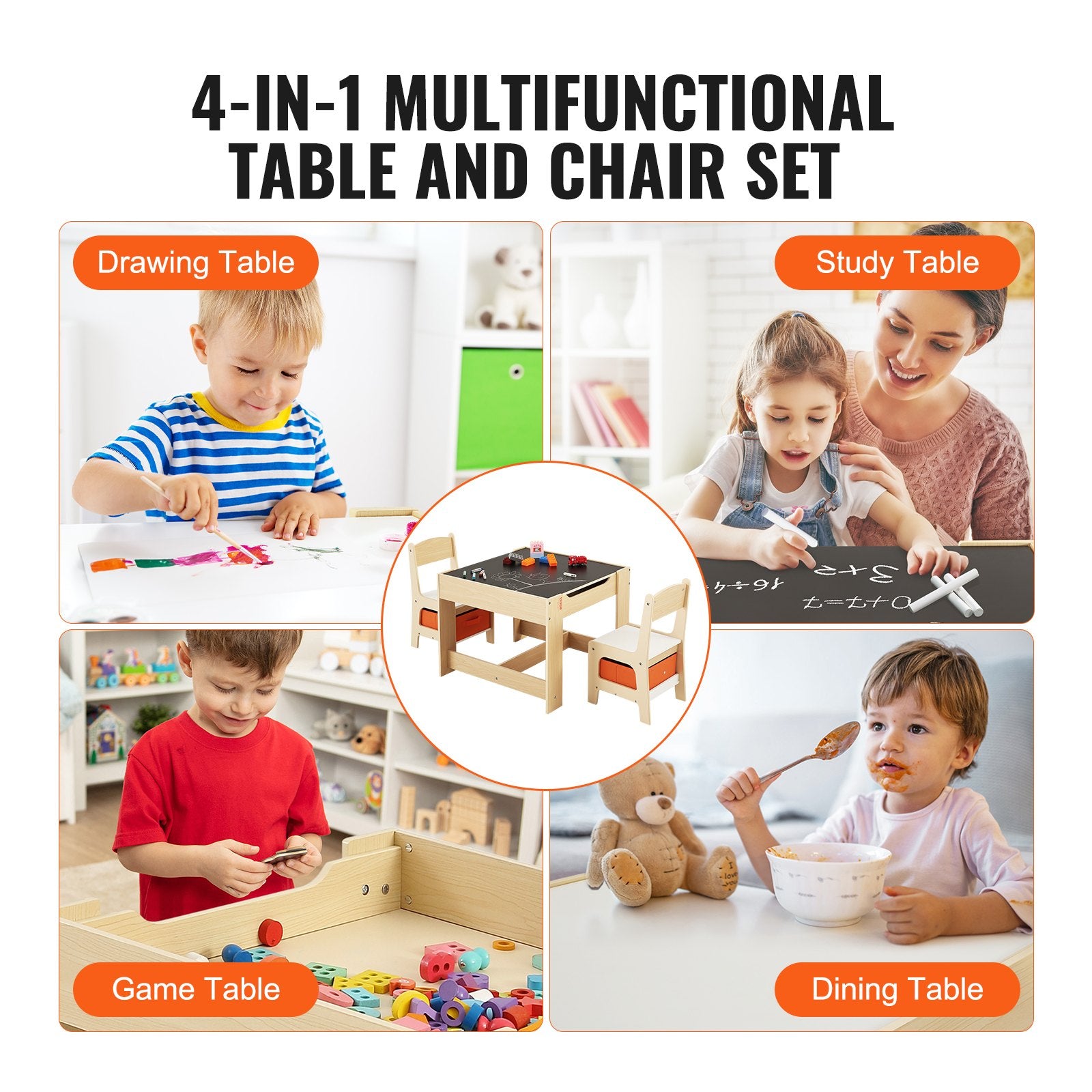 Kids Table and Chair Set Wooden Activity Table with Storage Space & Boxes V952-DCWETZYYZEYBIAWBVV0