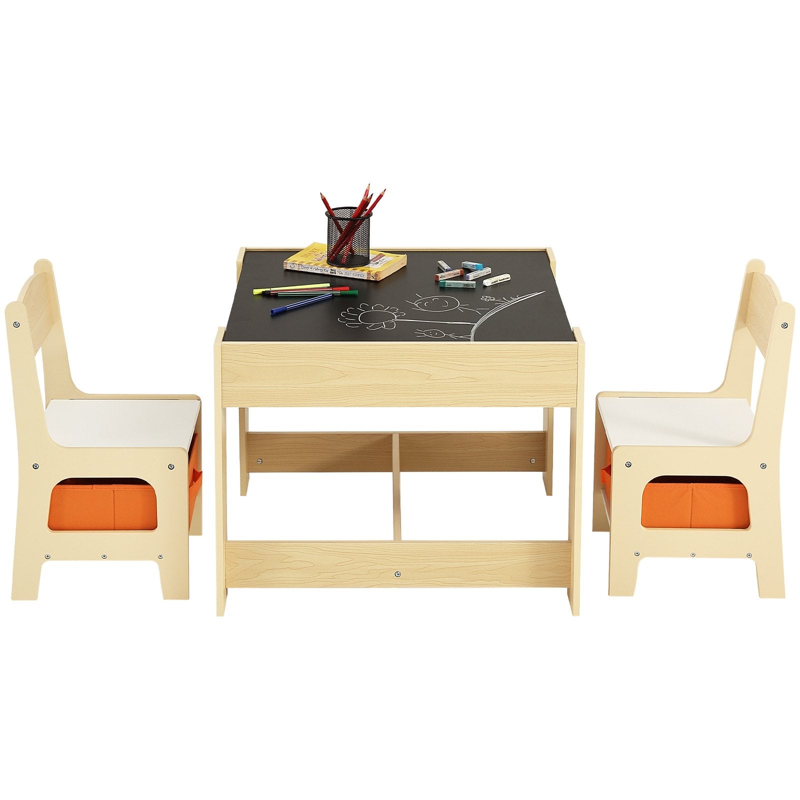 Kids Table and Chair Set Wooden Activity Table with Storage Space & Boxes V952-DCWETZYYZEYBIAWBVV0