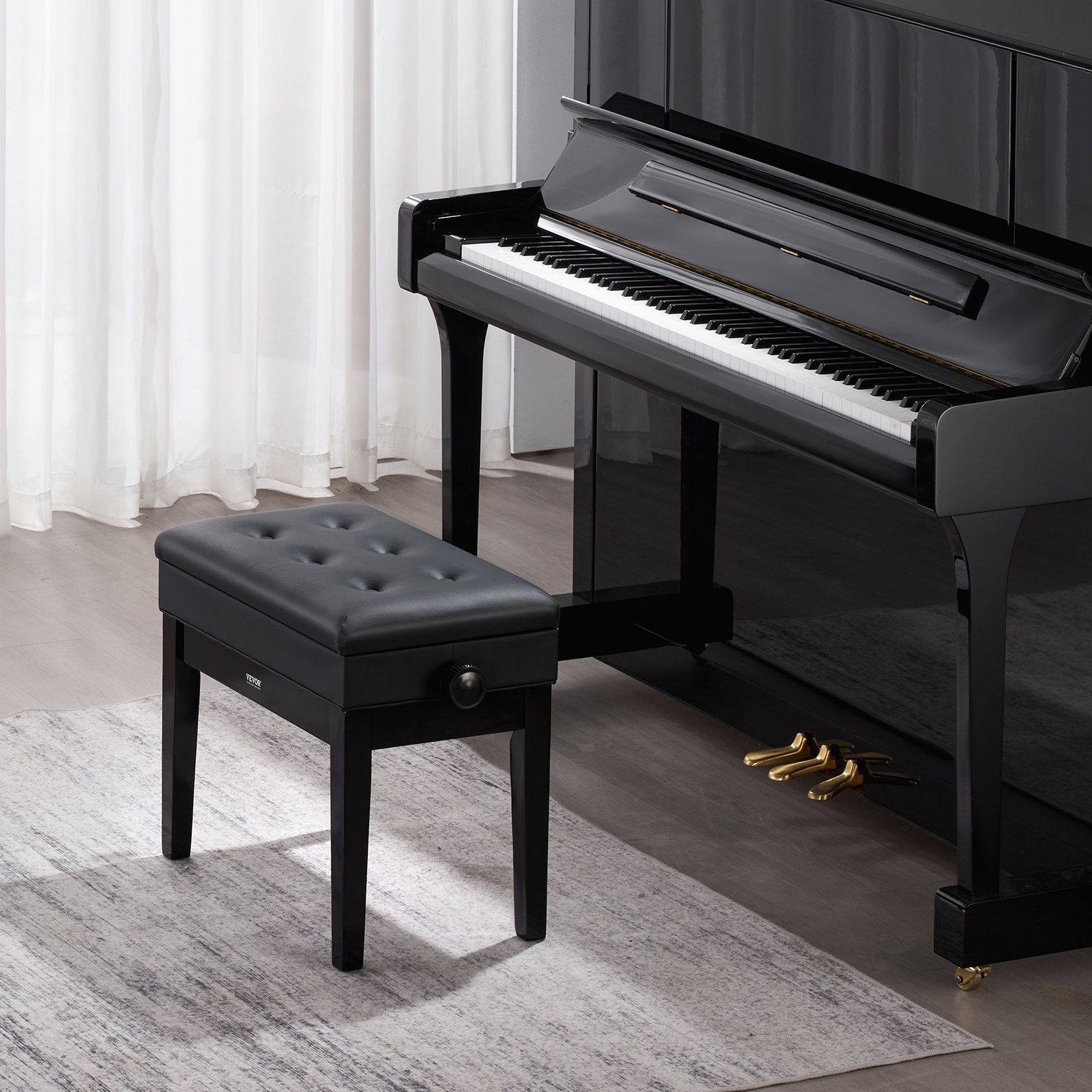 Piano Bench, Keyboard Piano Chair with 19.3"-22.8" Adjustable Height, Padded Cushion, Storage Compartment for V952-DCWXGQZDSMKDIXZ9TV0