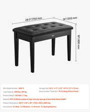 Piano Bench, 750 x 355 x 490 mm, Duet Keyboard Piano Chair with High-Density Padded Cushion, Storage V952-DCWXGQZDSMSRMRZJGV0
