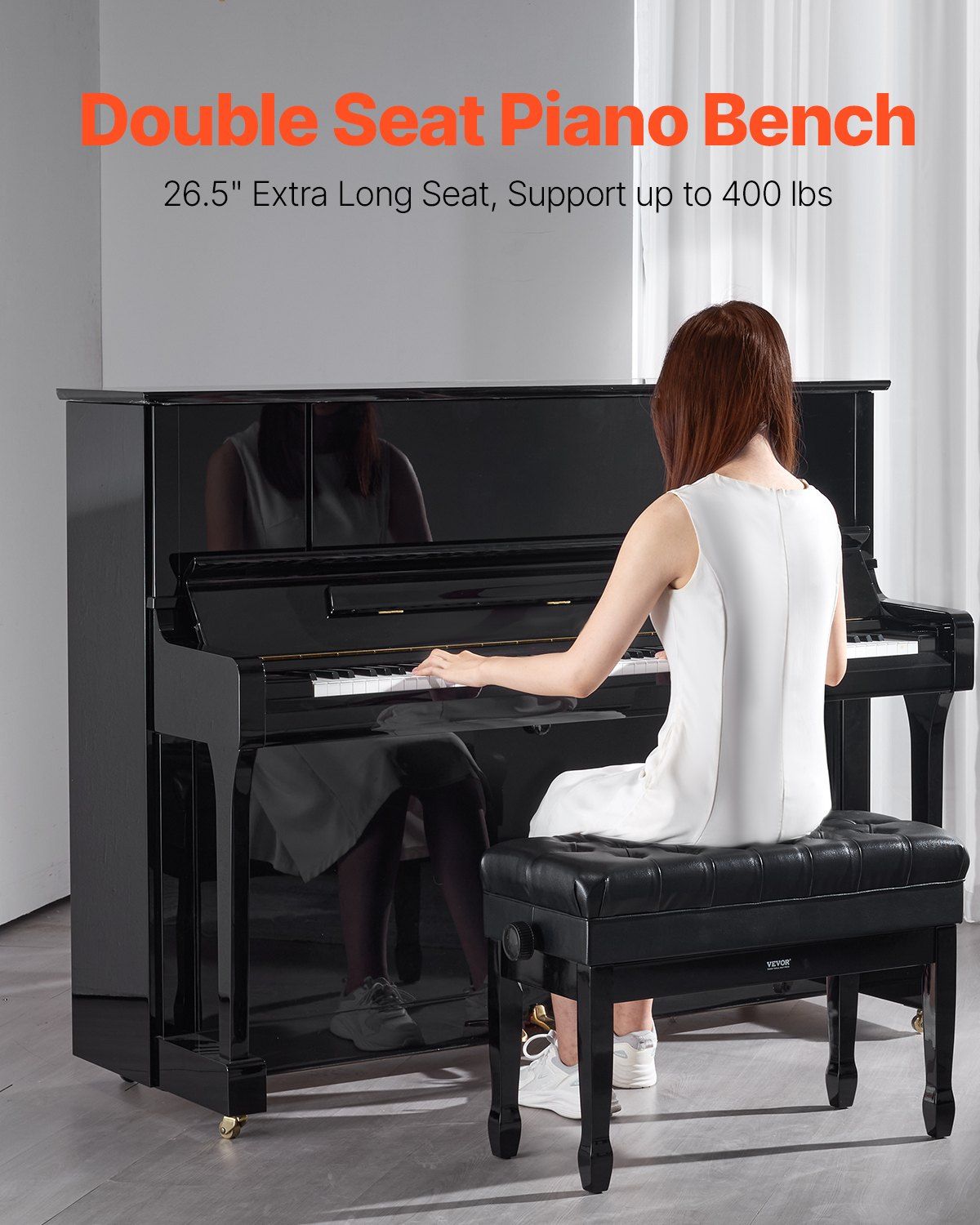 Piano Bench, Duet Keyboard Piano Chair with 20.3"-23.4" Adjustable Height, High-Density Padded Cushion, V952-DCWXGQZDSMSRQOODMV0