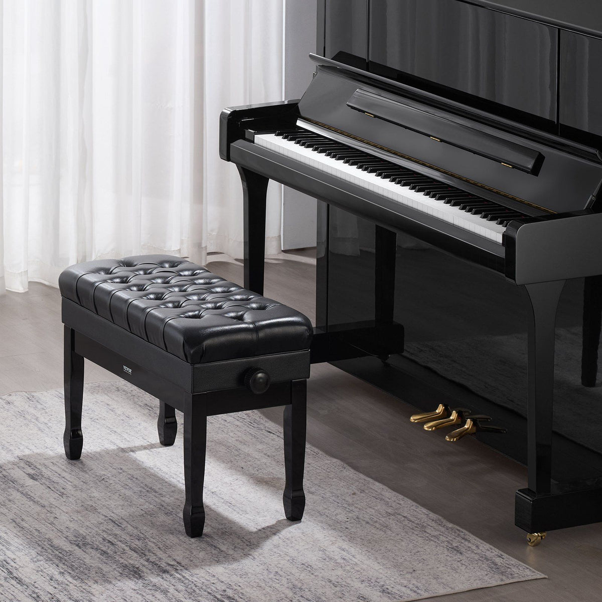 Piano Bench, Duet Keyboard Piano Chair with 20.3"-23.4" Adjustable Height, High-Density Padded Cushion, V952-DCWXGQZDSMSRQOODMV0