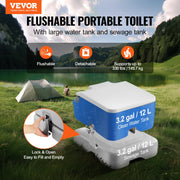 Portable Toilet for Camping with Carry Bag, RV Toilet with 3.2 Gal Waste Tank, Push-Button Pressurized Flush V952-DCX32GAL32GALYTV0V0