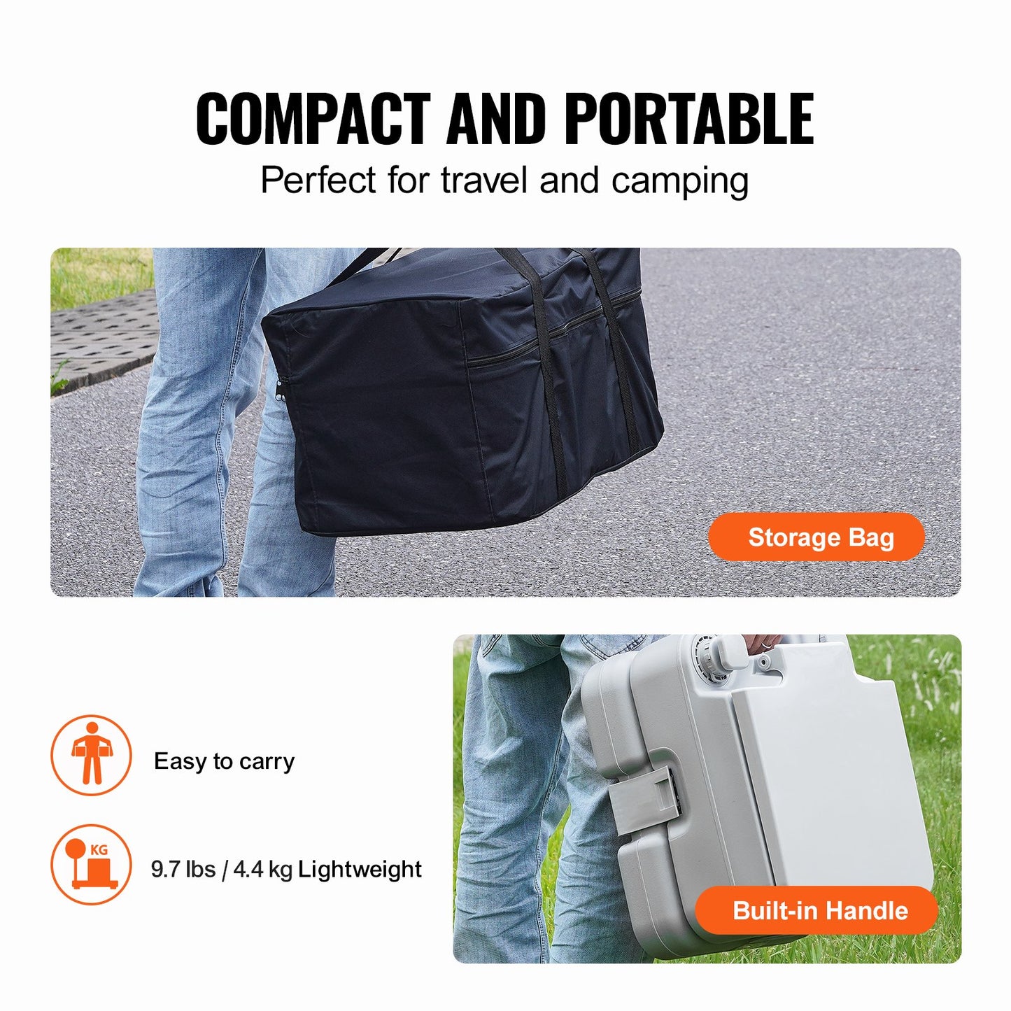 Portable Toilet for Camping with Carry Bag, RV Toilet with 3.2 Gal Waste Tank, Push-Button Pressurized Flush V952-DCX32GAL32GALYTV0V0