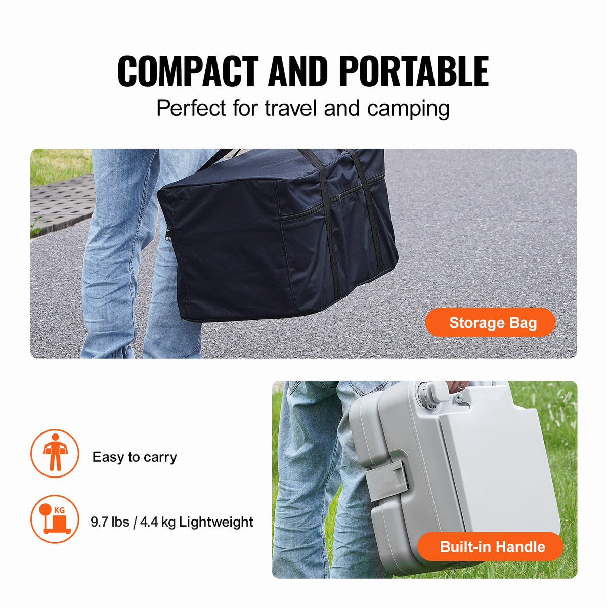 Portable Toilet for Camping with Carry Bag, RV Toilet with 3.2 Gal Waste Tank, Push-Button Pressurized Flush V952-DCX32GAL32GALYTV0V0