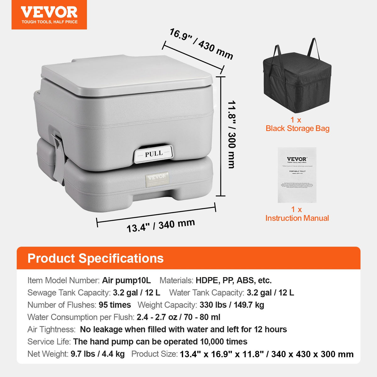 Portable Toilet for Camping with Carry Bag, RV Toilet with 3.2 Gal Waste Tank, Push-Button Pressurized Flush V952-DCX32GAL32GALYTV0V0