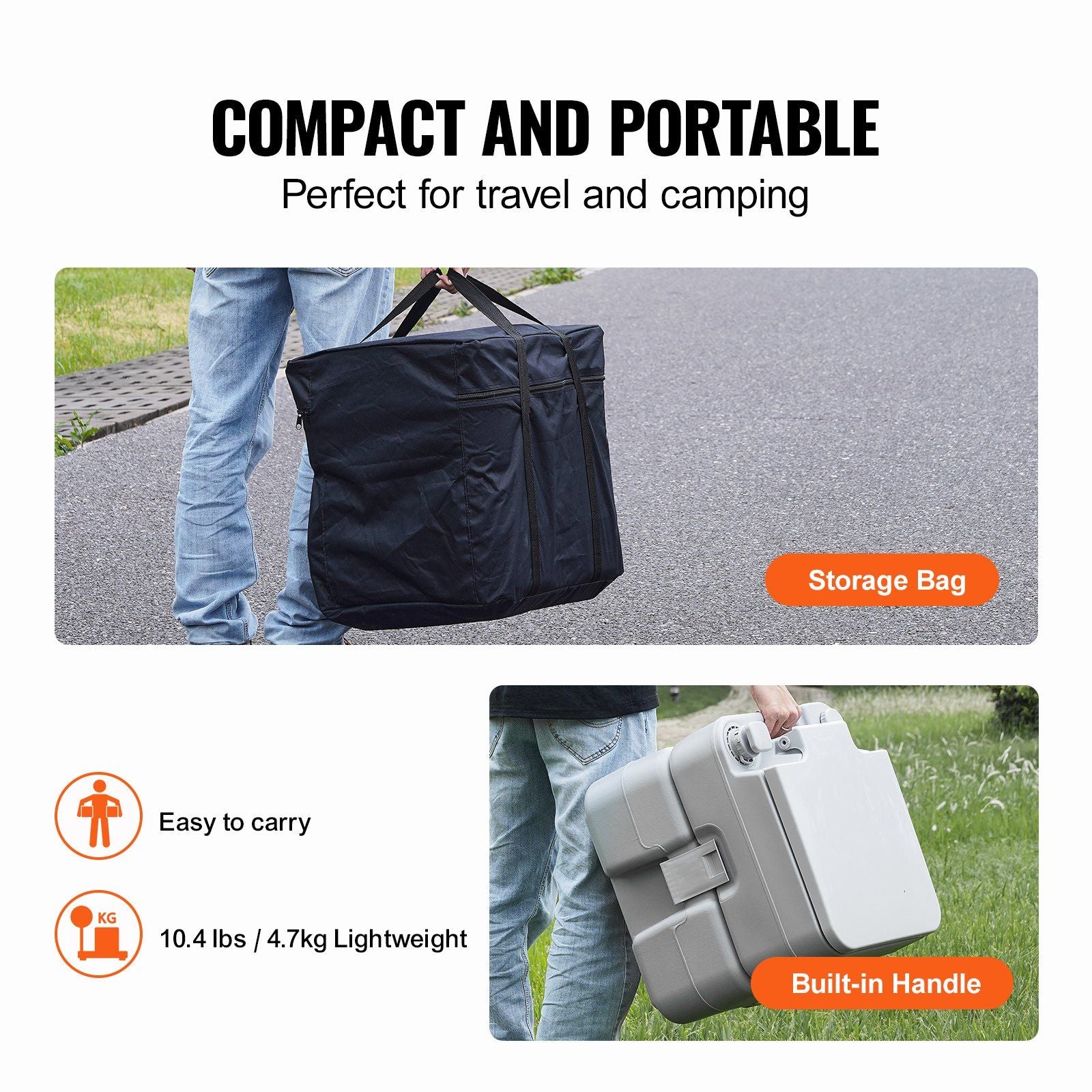 Portable Toilet for Camping, Porta Potty with Carry Bag, 5.3 Gal Waste Tank & 3.2 Gal Flush Tank, Push-Button V952-DCX53GAL32GALWN45V0
