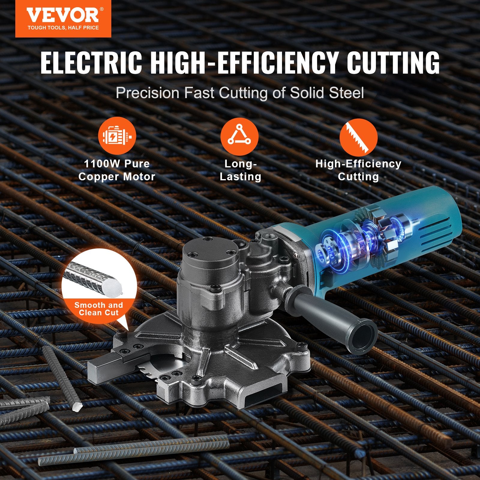 1100W Electric Rebar Cutter Cutting up to 3/2In 4-40mm V952-DDGJQGJ1100WROSKSV3