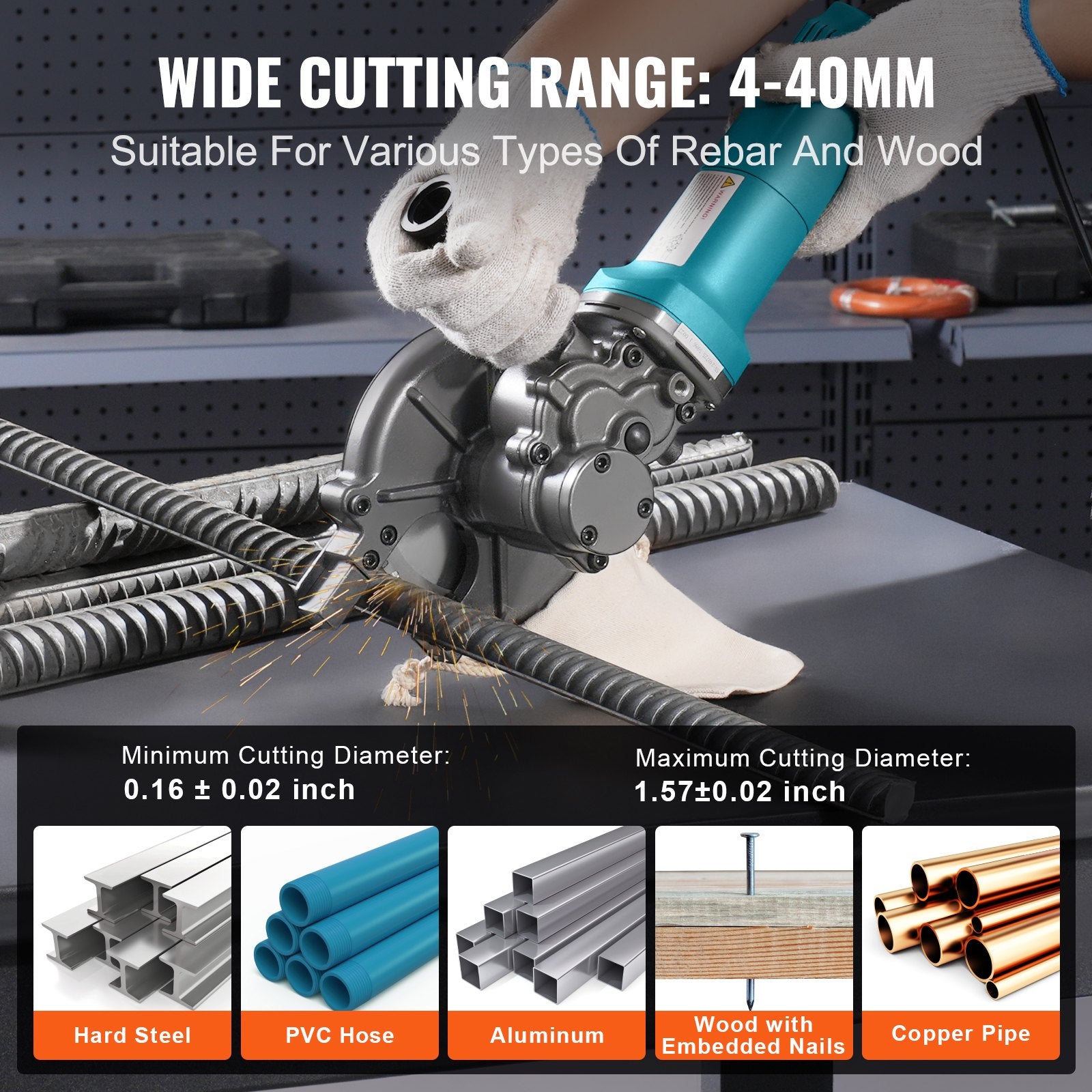 1100W Electric Rebar Cutter Cutting up to 3/2In 4-40mm V952-DDGJQGJ1100WROSKSV3