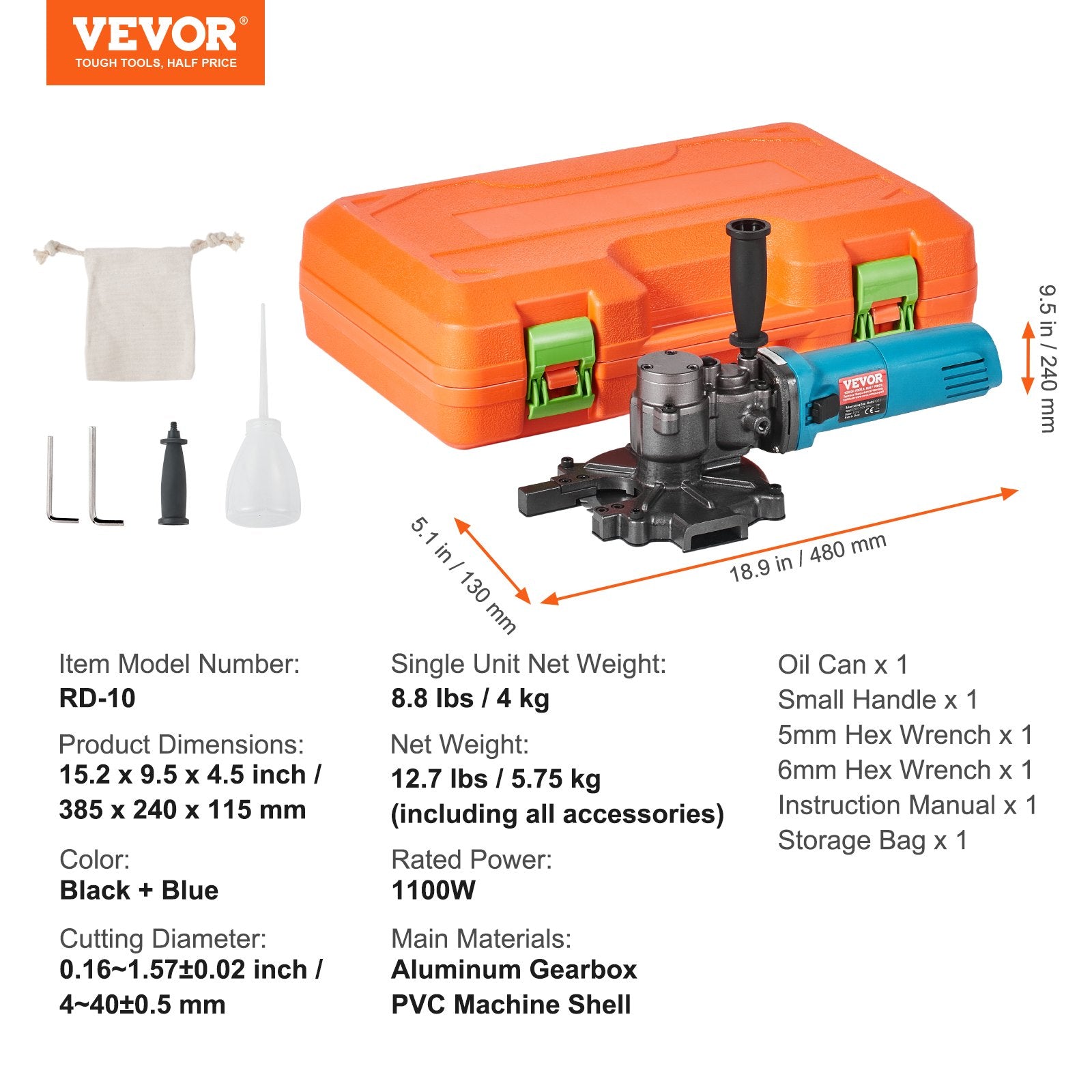 1100W Electric Rebar Cutter Cutting up to 3/2In 4-40mm V952-DDGJQGJ1100WROSKSV3