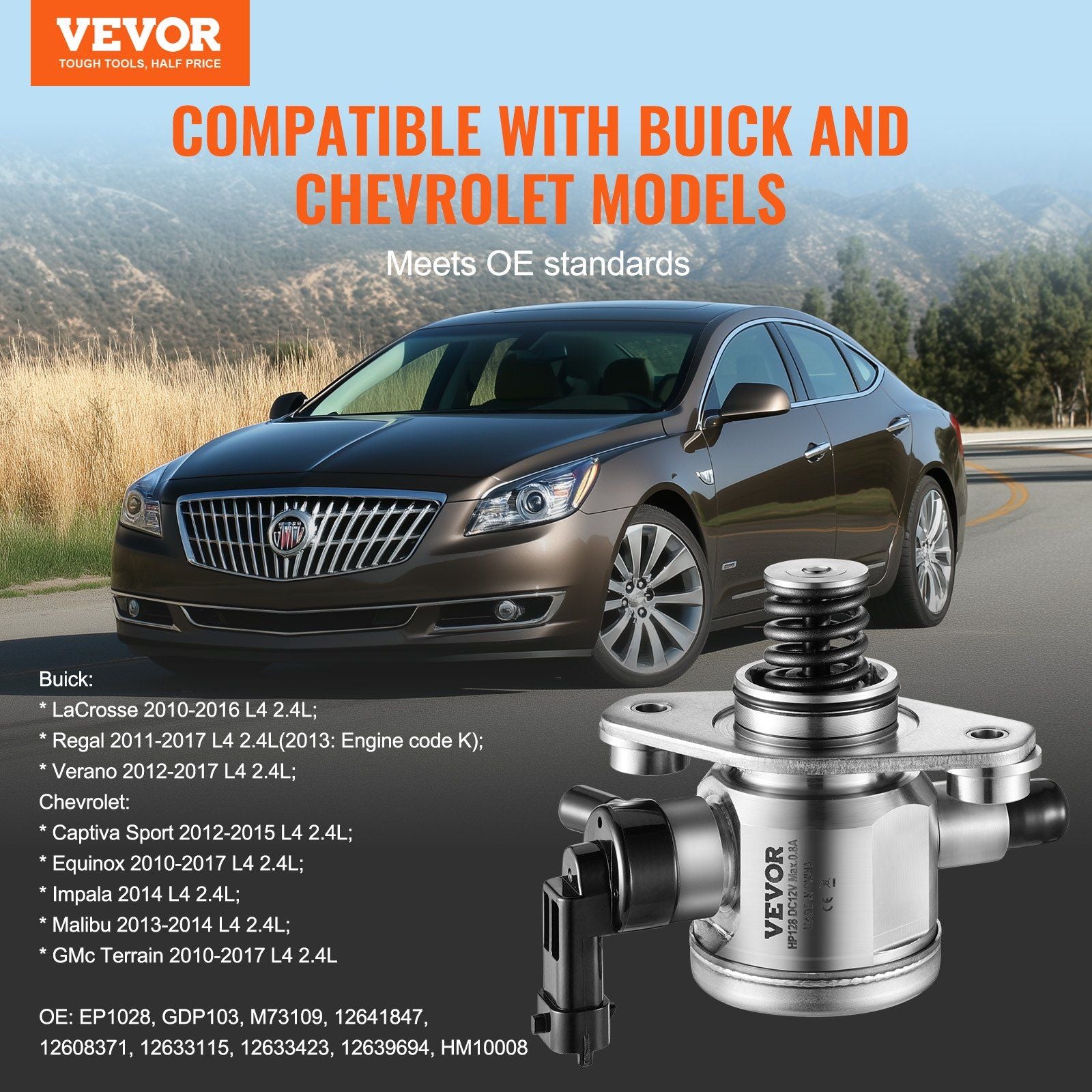 High Pressure Fuel Pump with Gasket and Bolts, Compatible with Buick LaCrosse, Regal, Verano, Chevrolet V952-DDGYRYBGYRYB18IHZV9