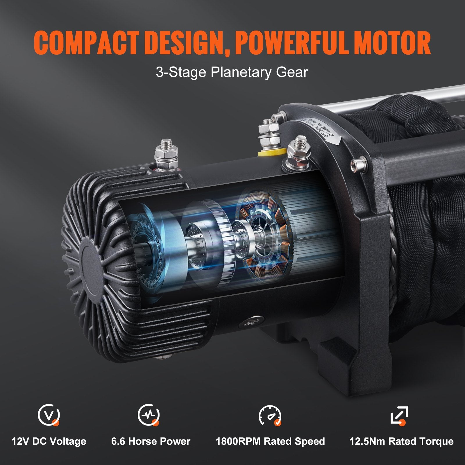 Electric Winch, 4536 kg Load Capacity Nylon Rope Winch, IP67 8.9 mm x 25.9 m ATV Winch with Wireless Handheld V952-DDHCSJPHCSYCY6JRBV9