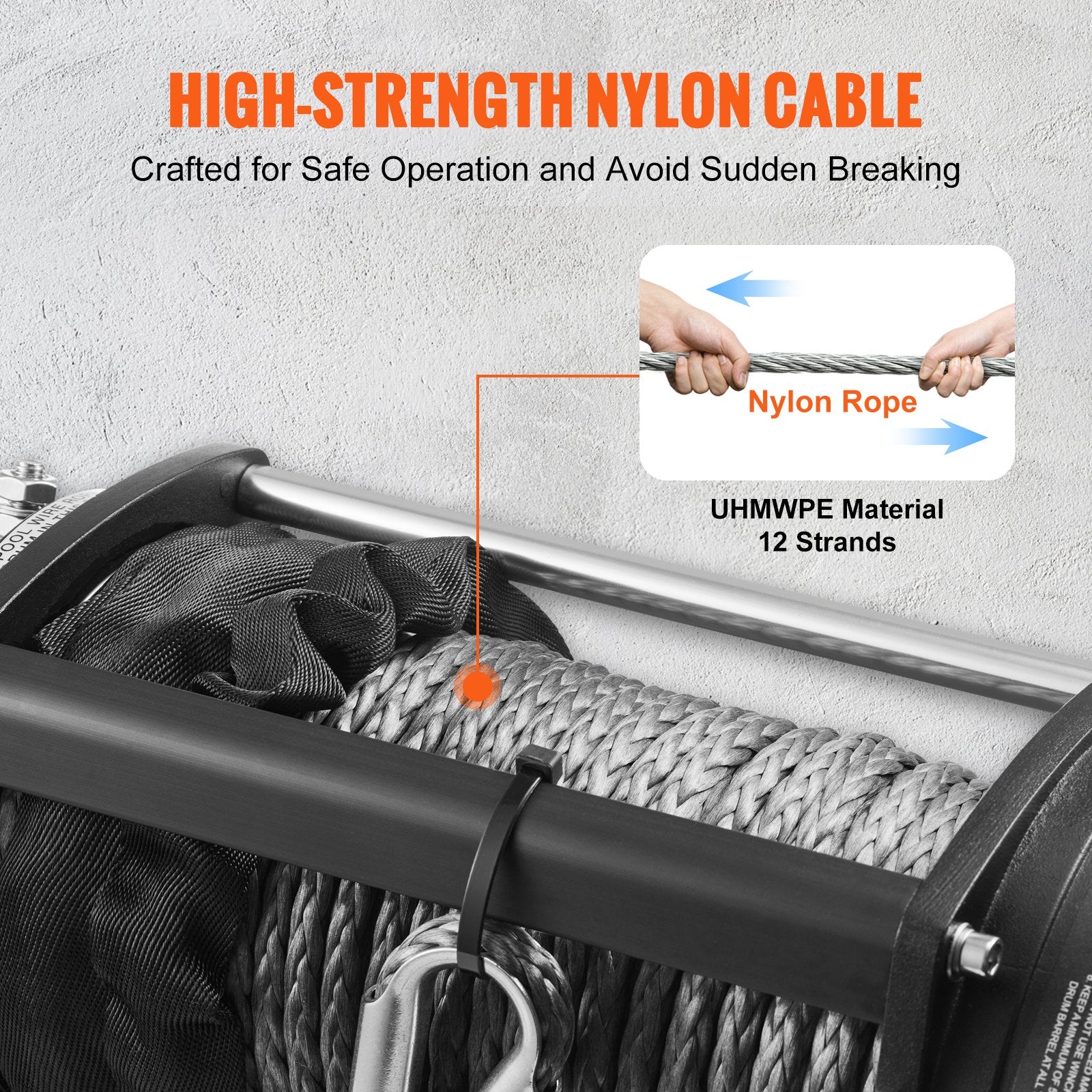 Electric Winch, 4536 kg Load Capacity Nylon Rope Winch, IP67 8.9 mm x 25.9 m ATV Winch with Wireless Handheld V952-DDHCSJPHCSYCY6JRBV9