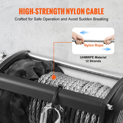 Electric Winch, 4536 kg Load Capacity Nylon Rope Winch, IP67 8.9 mm x 25.9 m ATV Winch with Wireless Handheld V952-DDHCSJPHCSYCY6JRBV9