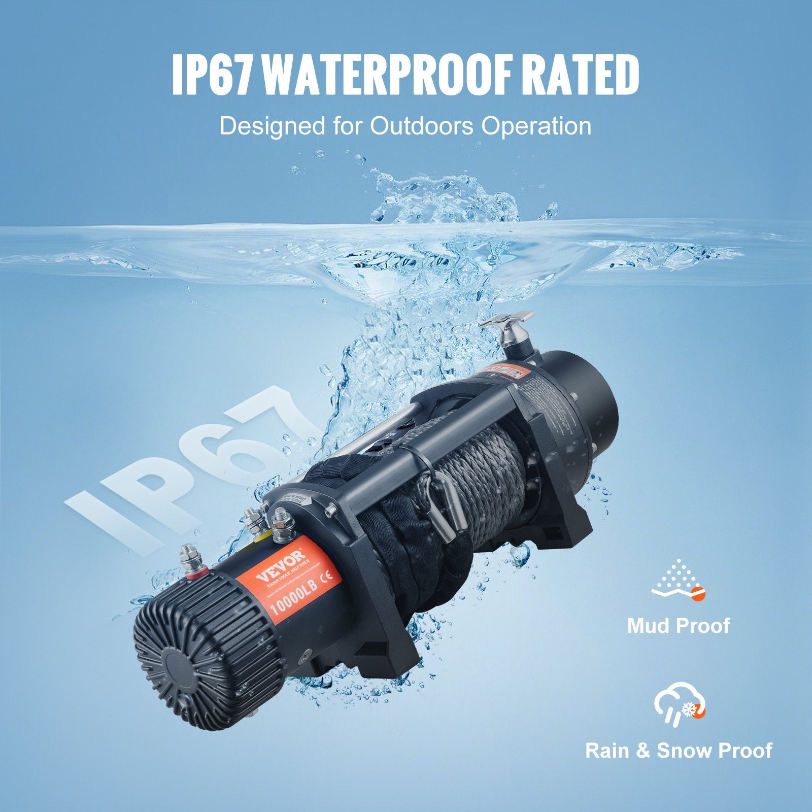 Electric Winch, 4536 kg Load Capacity Nylon Rope Winch, IP67 8.9 mm x 25.9 m ATV Winch with Wireless Handheld V952-DDHCSJPHCSYCY6JRBV9