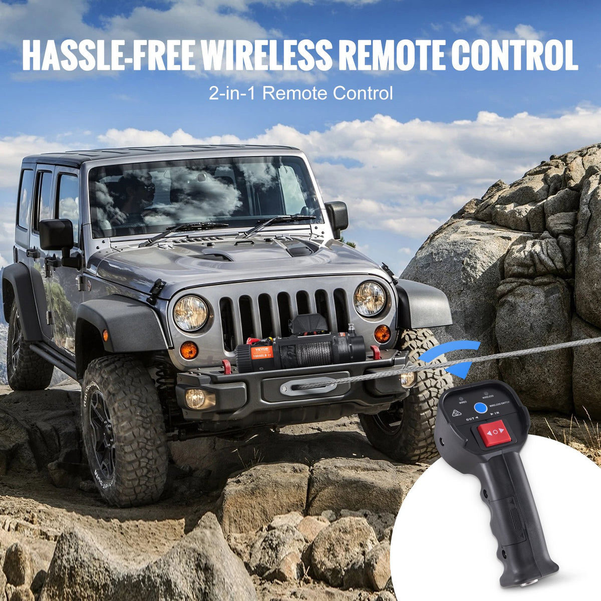 Electric Winch, 4536 kg Load Capacity Nylon Rope Winch, IP67 8.9 mm x 25.9 m ATV Winch with Wireless Handheld V952-DDHCSJPHCSYCY6JRBV9