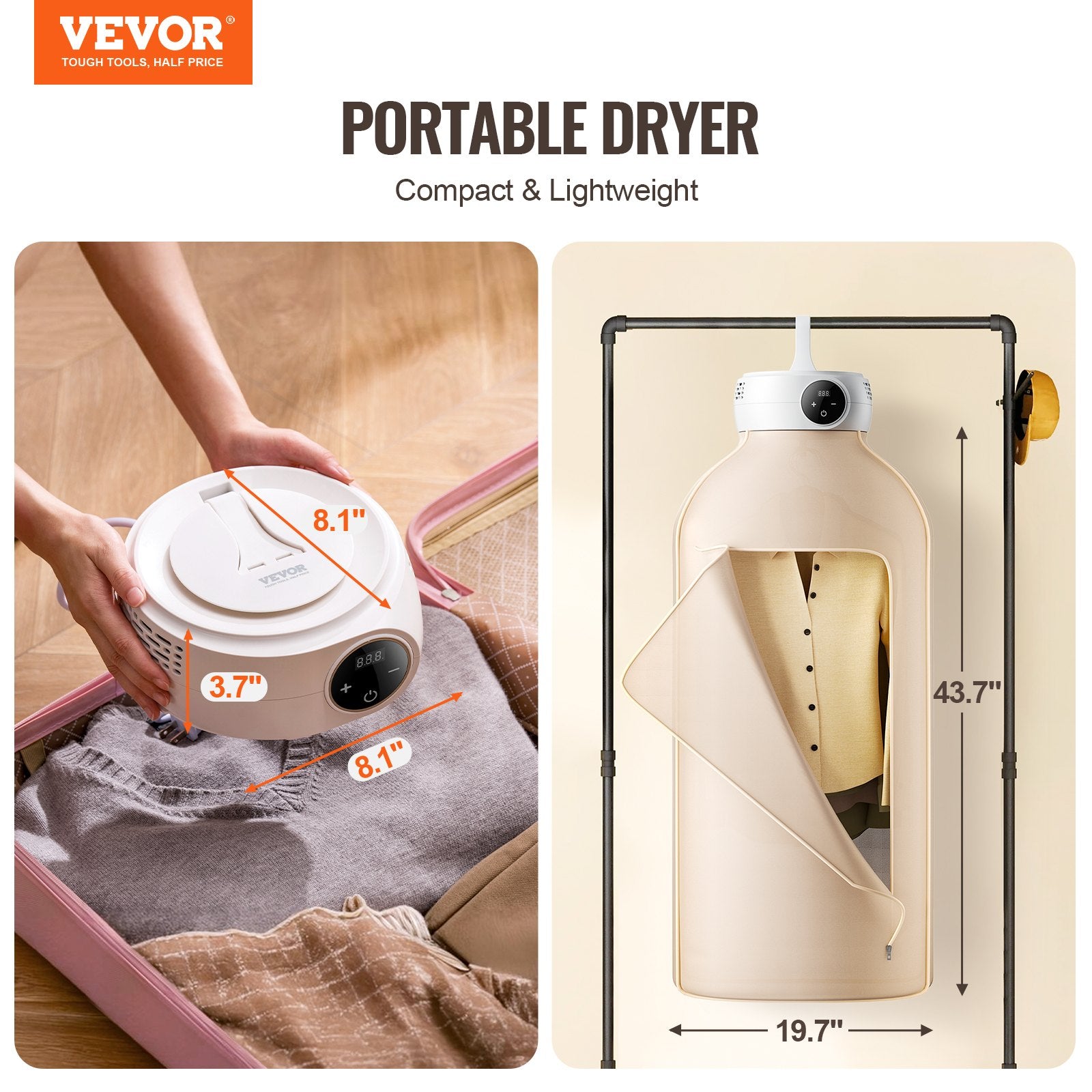 Portable Clothes Dryer, Clothes Dryer with Dryer Bag, PTC Heating & LED Display, Foldable Mini Dryer with 5-H V952-DDHGJBXS600WXGG14V3