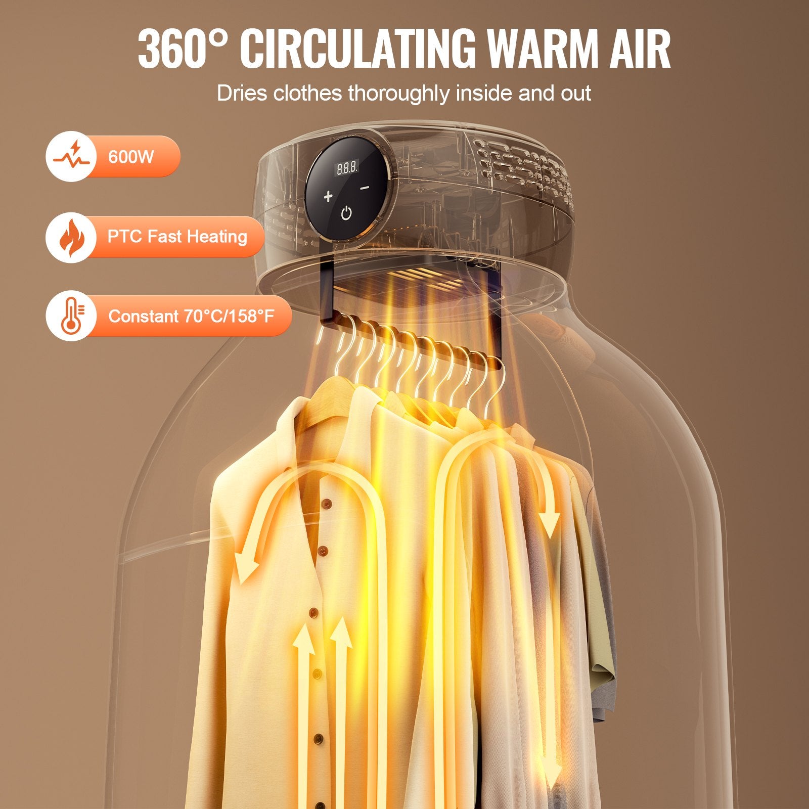 Portable Clothes Dryer, Clothes Dryer with Dryer Bag, PTC Heating & LED Display, Foldable Mini Dryer with 5-H V952-DDHGJBXS600WXGG14V3