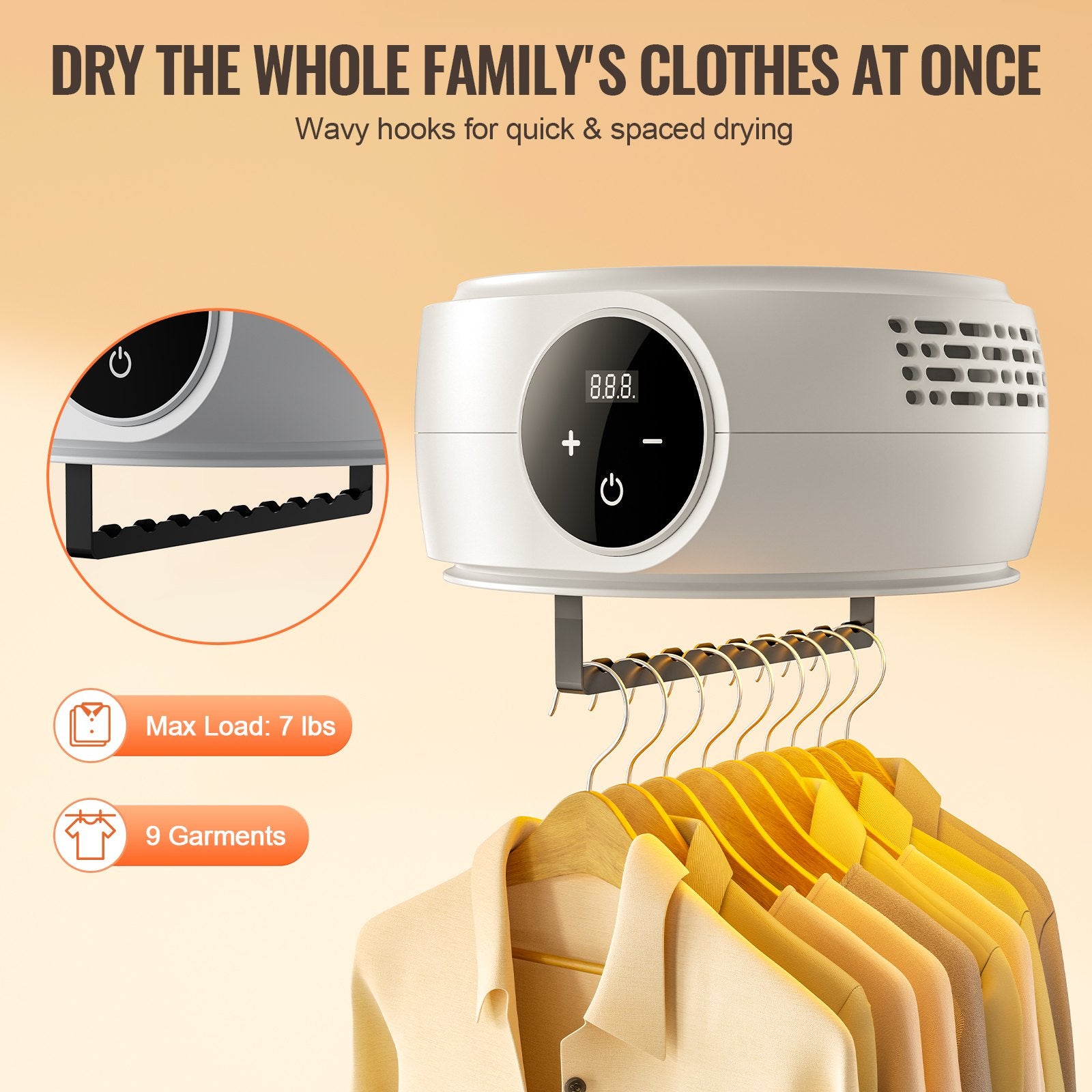 Portable Clothes Dryer, Clothes Dryer with Dryer Bag, PTC Heating & LED Display, Foldable Mini Dryer with 5-H V952-DDHGJBXS600WXGG14V3