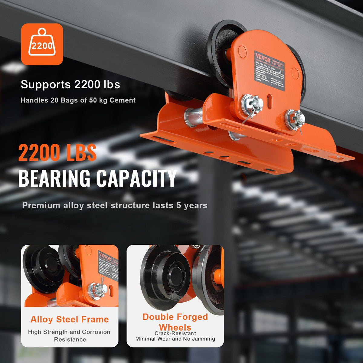 Electric Hoist Manual Trolley, 1 Ton Load Capacity for PA200 PA250 PA300 PA400 PA500, Push Beam Trolley with V952-DDHLSDXC1T26IDDHFV0