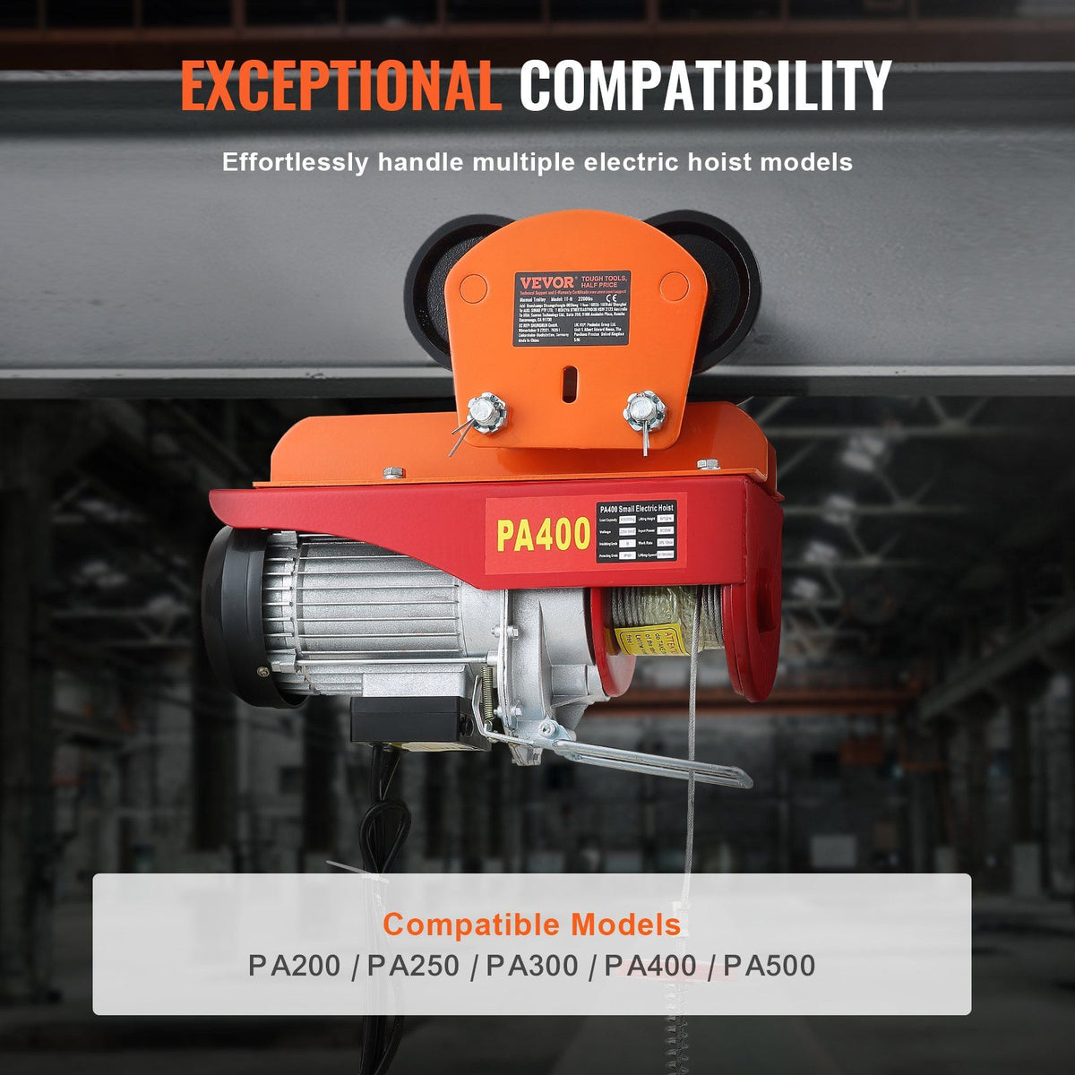 Electric Hoist Manual Trolley, 1 Ton Load Capacity for PA200 PA250 PA300 PA400 PA500, Push Beam Trolley with V952-DDHLSDXC1T26IDDHFV0