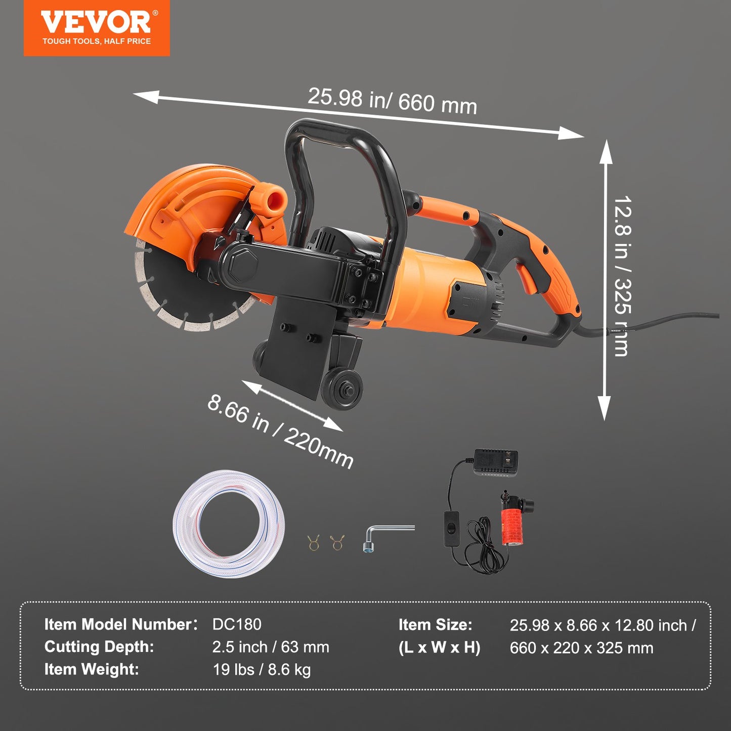 Electric Concrete Saw, 7 in Circular Saw Cutter, 2000 W High Power with Max. 2.5 in Cutting Depth, Wet/Dry V952-DDHNTJ1600W7G3JFXV3
