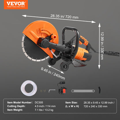 30.48cm Electric Concrete Saw Wet/Dry Saw Cutter with Water Pump and Blade V952-DDHNTJ1800W12HEK8V3