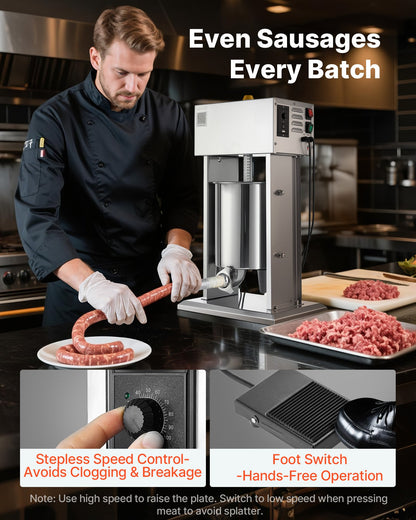 Electric Sausage Stuffer, 22 LBS / 10 L Vertical Meat Stuffer, Stepless Speed Control and Foot Pedal, V952-DDKGCJLS10L0V2TYT001V3