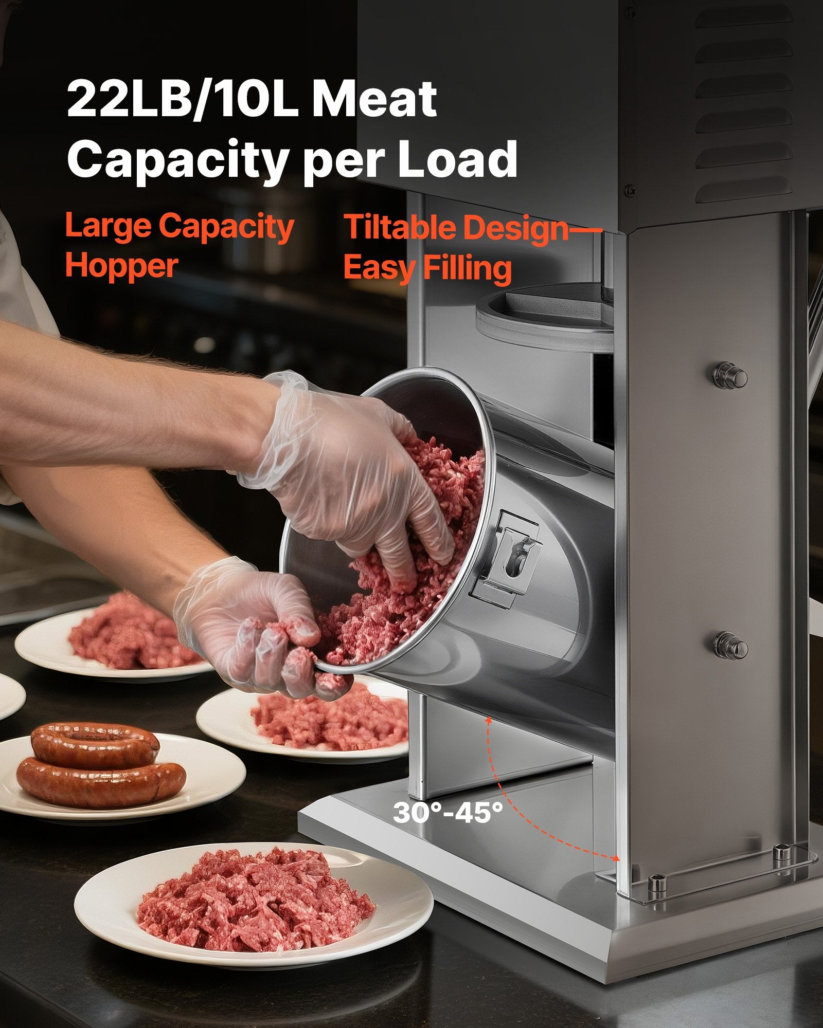 Electric Sausage Stuffer, 22 LBS / 10 L Vertical Meat Stuffer, Stepless Speed Control and Foot Pedal, V952-DDKGCJLS10L0V2TYT001V3