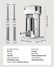 Electric Sausage Stuffer, 22 LBS / 10 L Vertical Meat Stuffer, Stepless Speed Control and Foot Pedal, V952-DDKGCJLS10L0V2TYT001V3