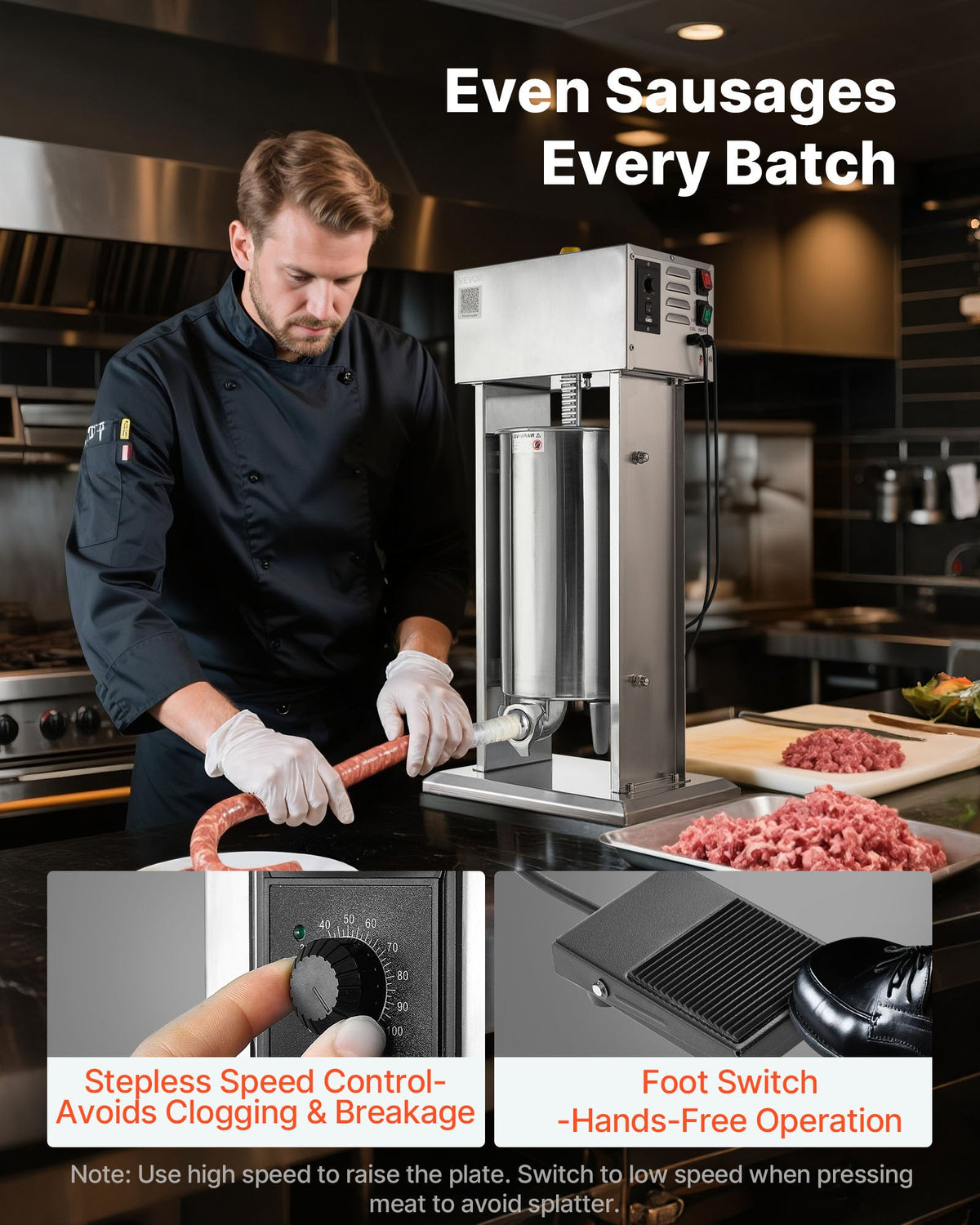 Electric Sausage Stuffer, 33 LBS / 15 L Vertical Meat Stuffer, Stepless Speed Control and Foot Pedal, V952-DDKGCJLS15L0UEPNT001V3