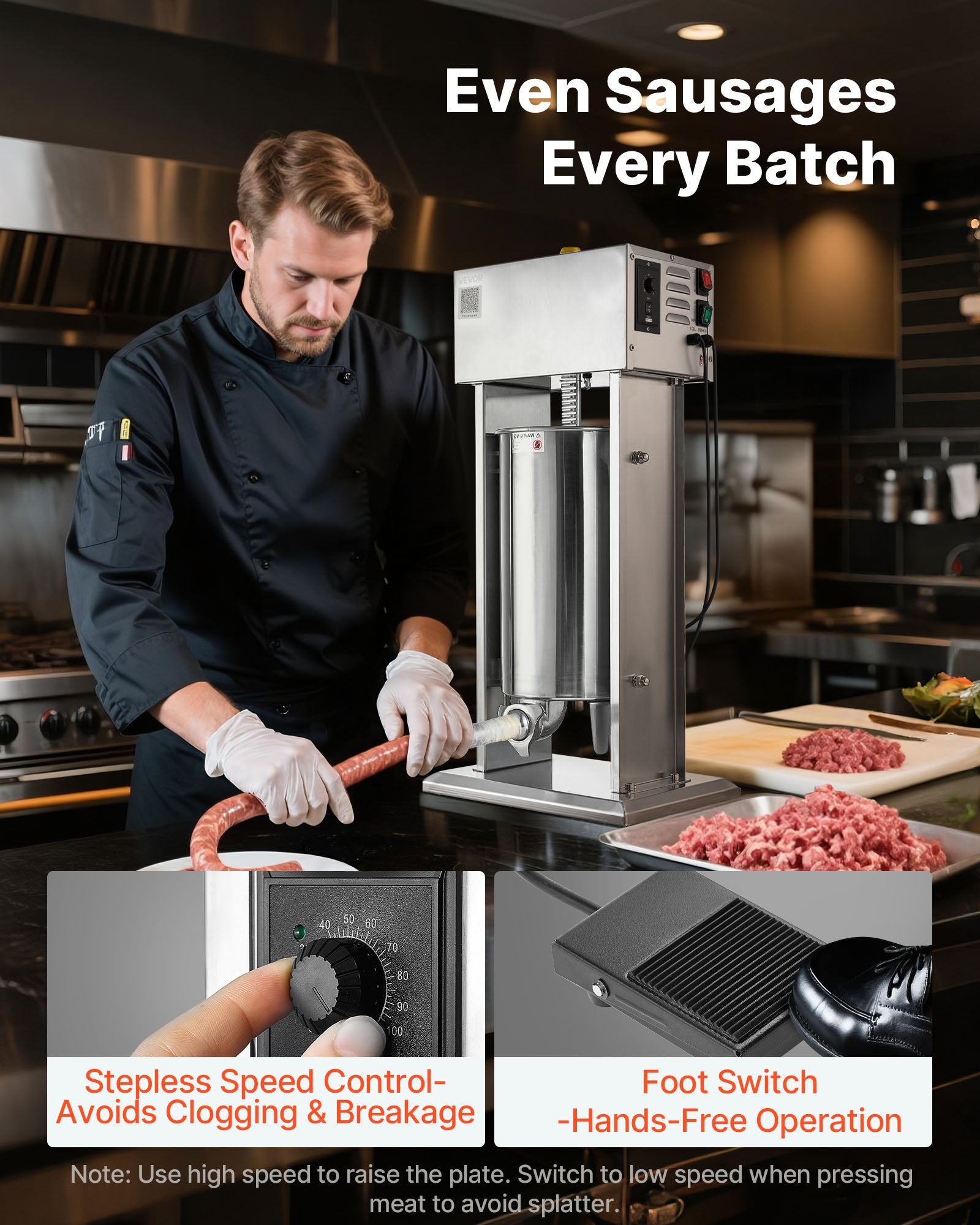 Electric Sausage Stuffer, 33 LBS / 15 L Vertical Meat Stuffer, Stepless Speed Control and Foot Pedal, V952-DDKGCJLS15L0UEPNT001V3