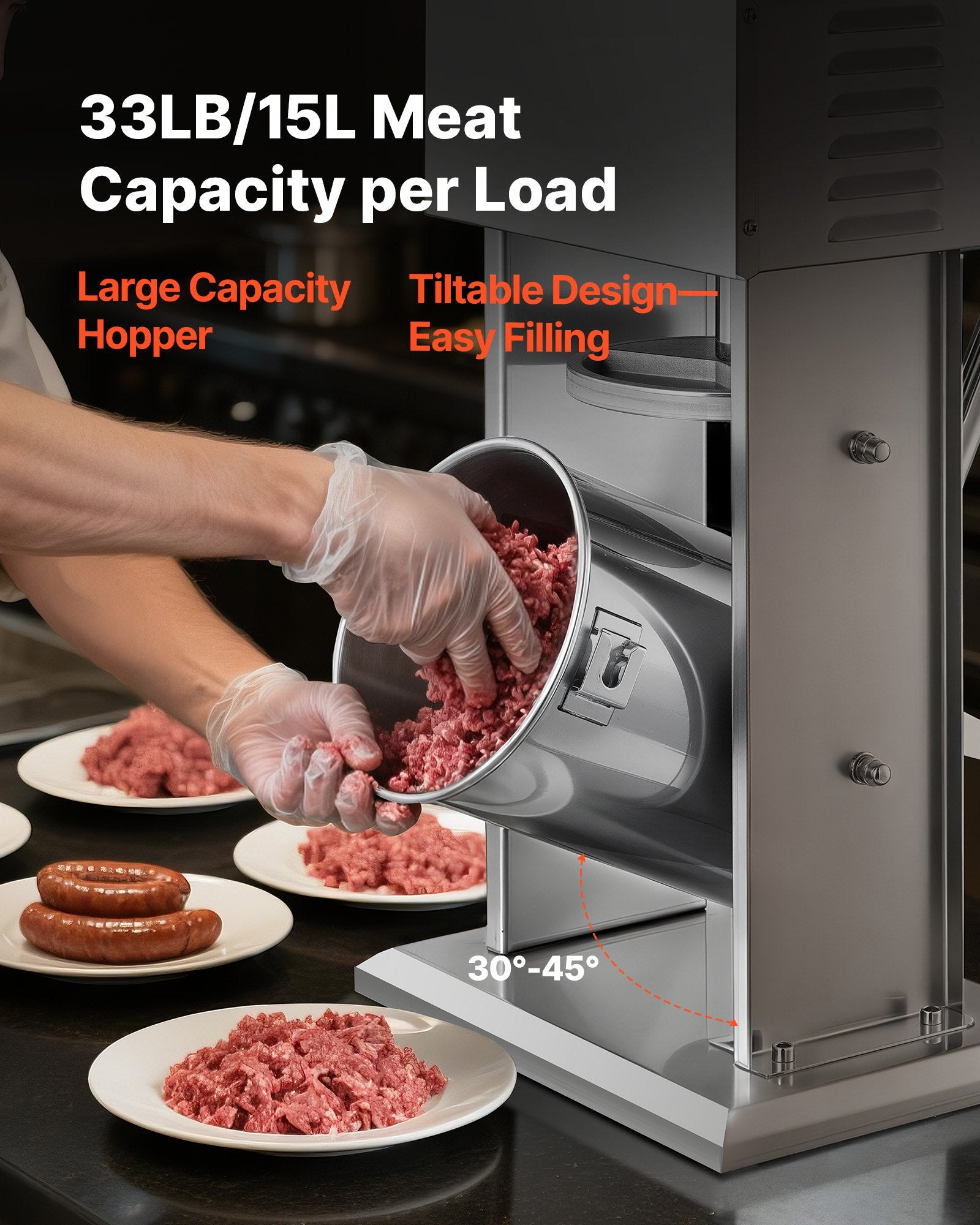 Electric Sausage Stuffer, 33 LBS / 15 L Vertical Meat Stuffer, Stepless Speed Control and Foot Pedal, V952-DDKGCJLS15L0UEPNT001V3